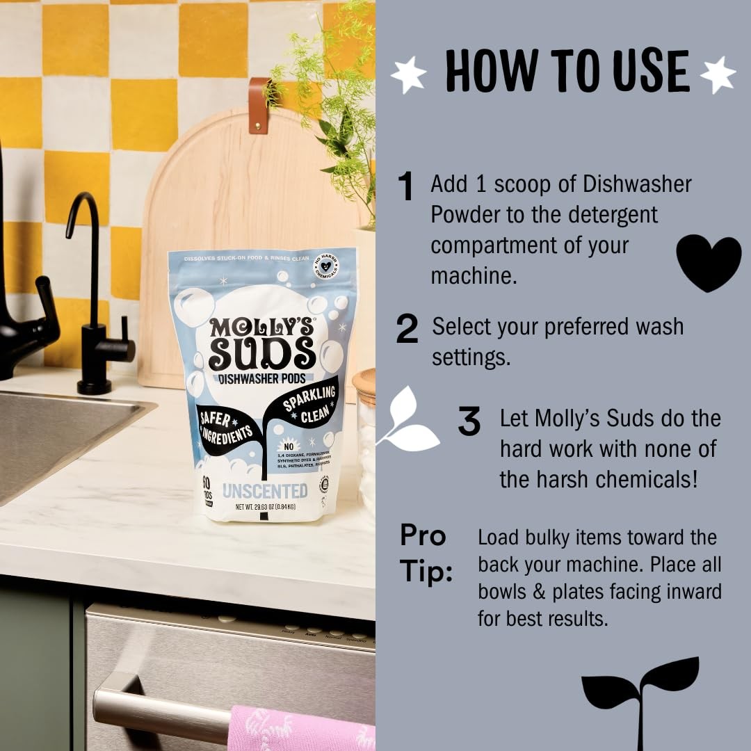Dishwasher Powder 60 Loads Unscented Detergent Cuts Grease ResidueFree Sparkling
