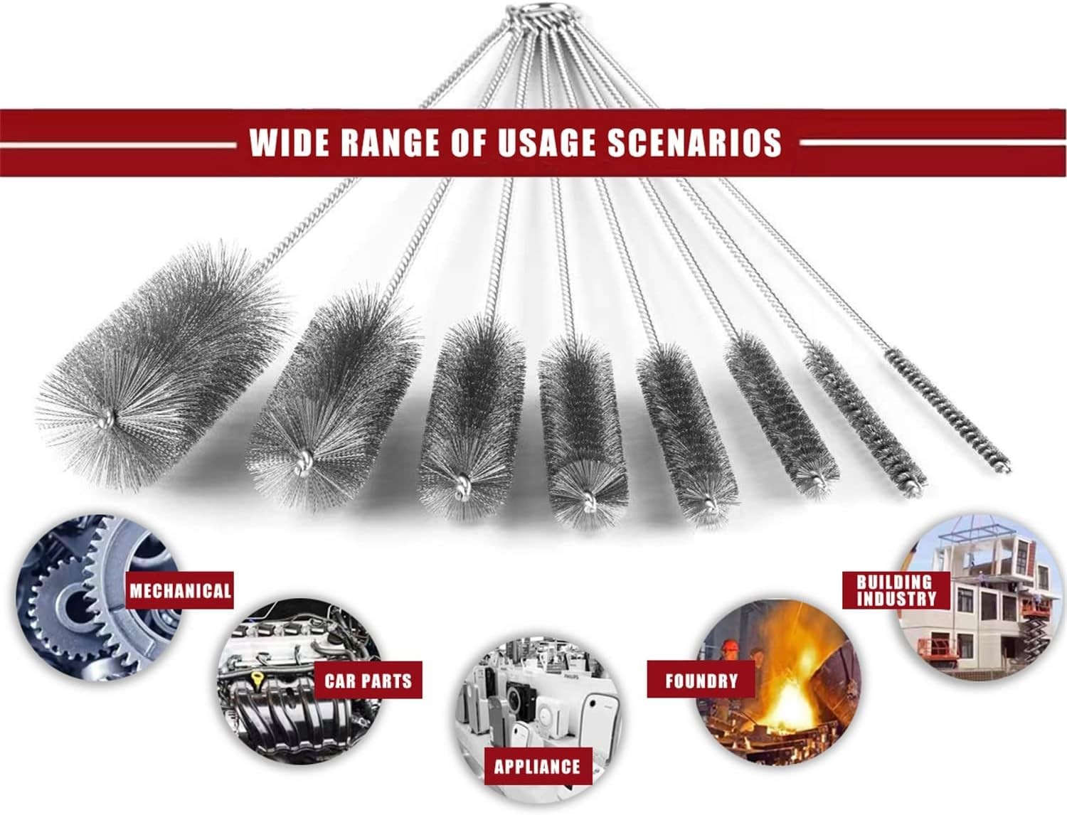 Pipe Cleaning Brush Set Stainless Steel Bristles Stainless Steel Pipe Brush Stee