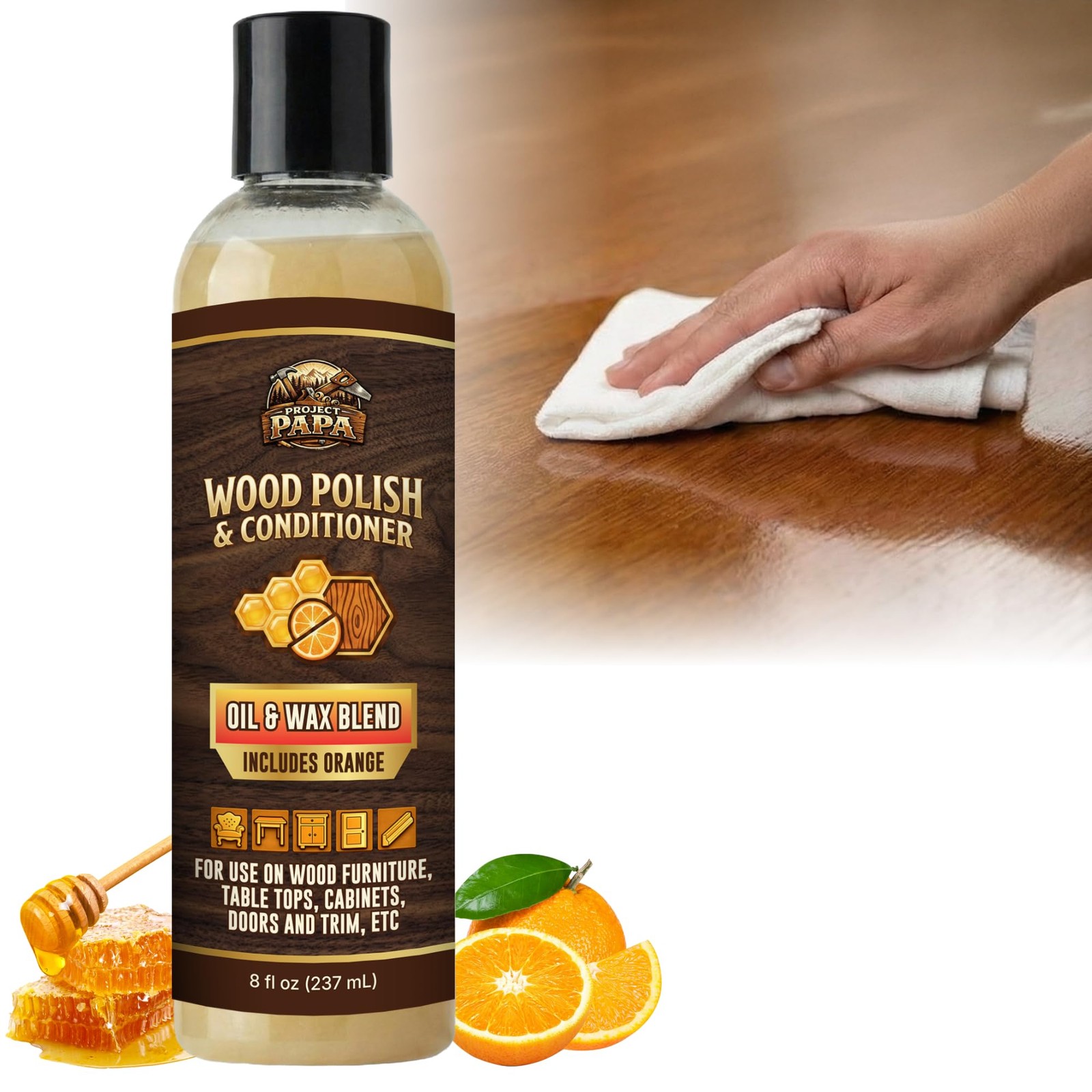 Natural Wood Polish & Conditioner with Orange Oil – Beeswax Furniture Polish …