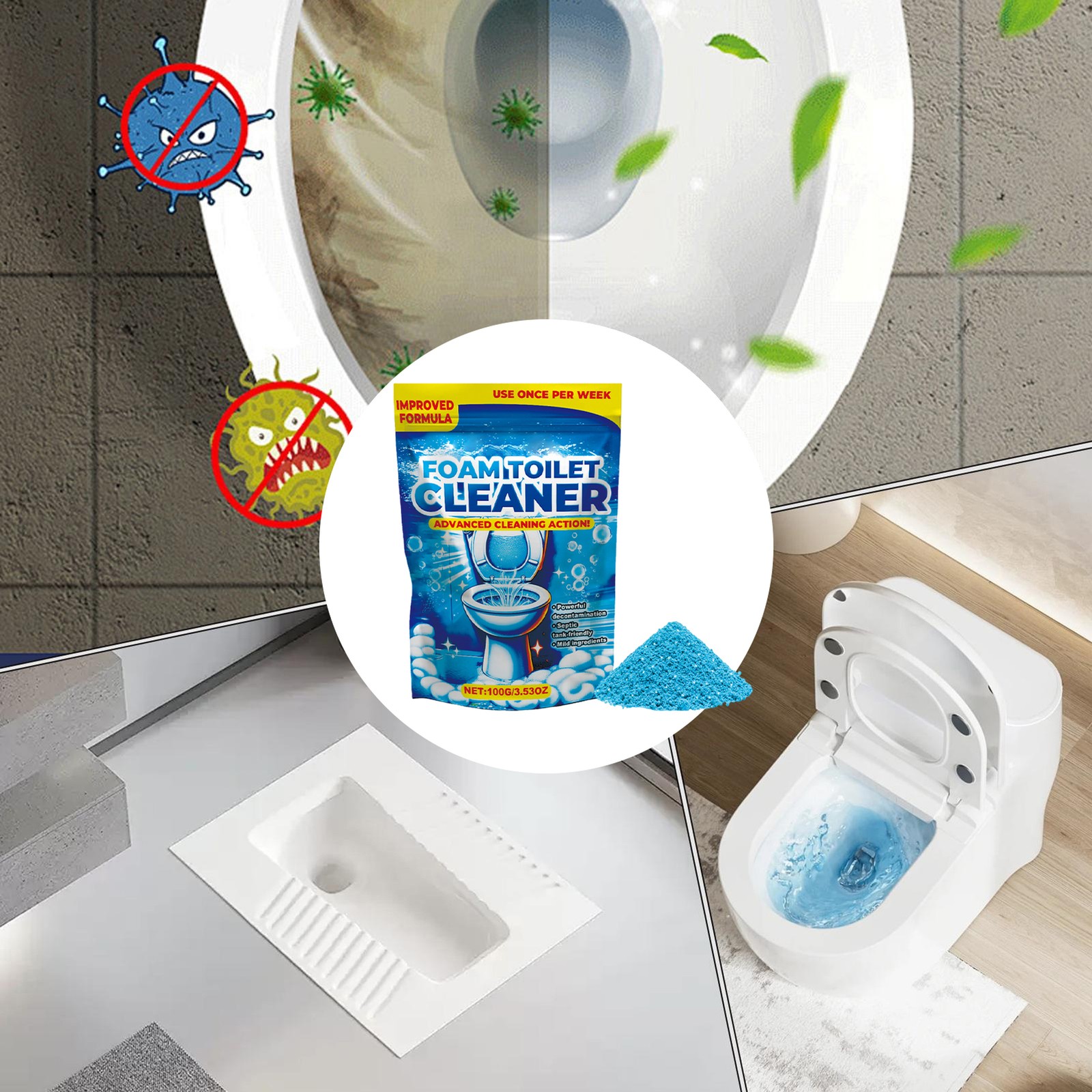 Splash Foam Toilet Bowl Stains Cleaner Powder Remove Odors and Stains-