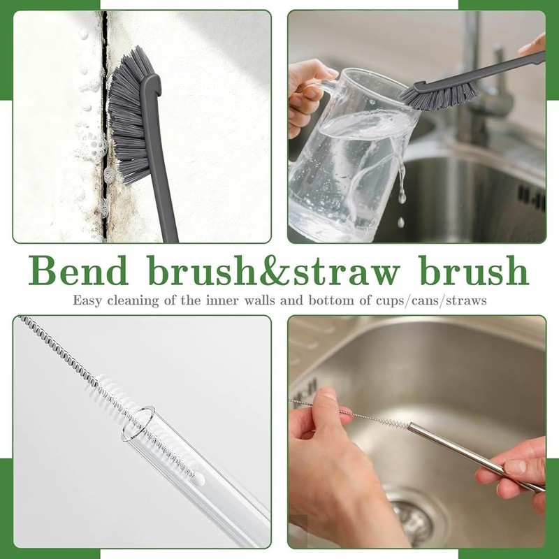 15-Piece Crevice Cleaning Brush Kit Kitchen Bathroom Car Office Grout Scrubbing