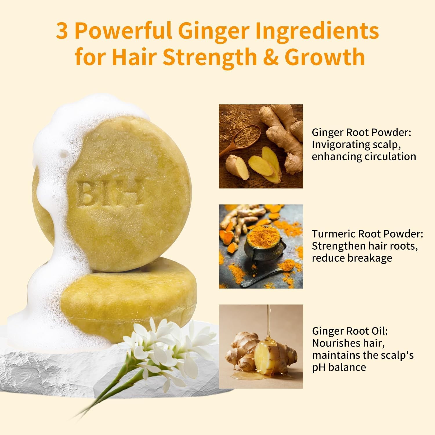 2 Pa Turmeric Hair Shpoo Bars, Ginr Soap for Growth Natural