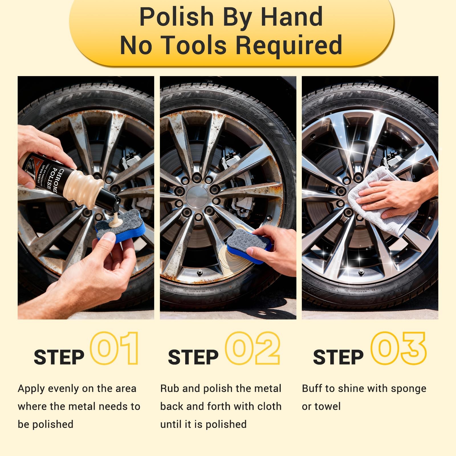 Metal Polish for Chrome, Aluminium, Brass, Copper, Silver, Car Wheels, Golf C…