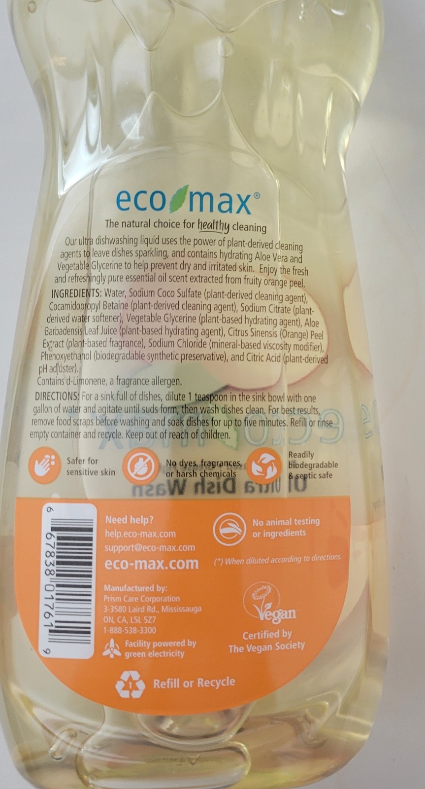 Lot of 2 Bottles Eco-Max Orange Dish Soap 25oz Plant Based Essential Oils Wash