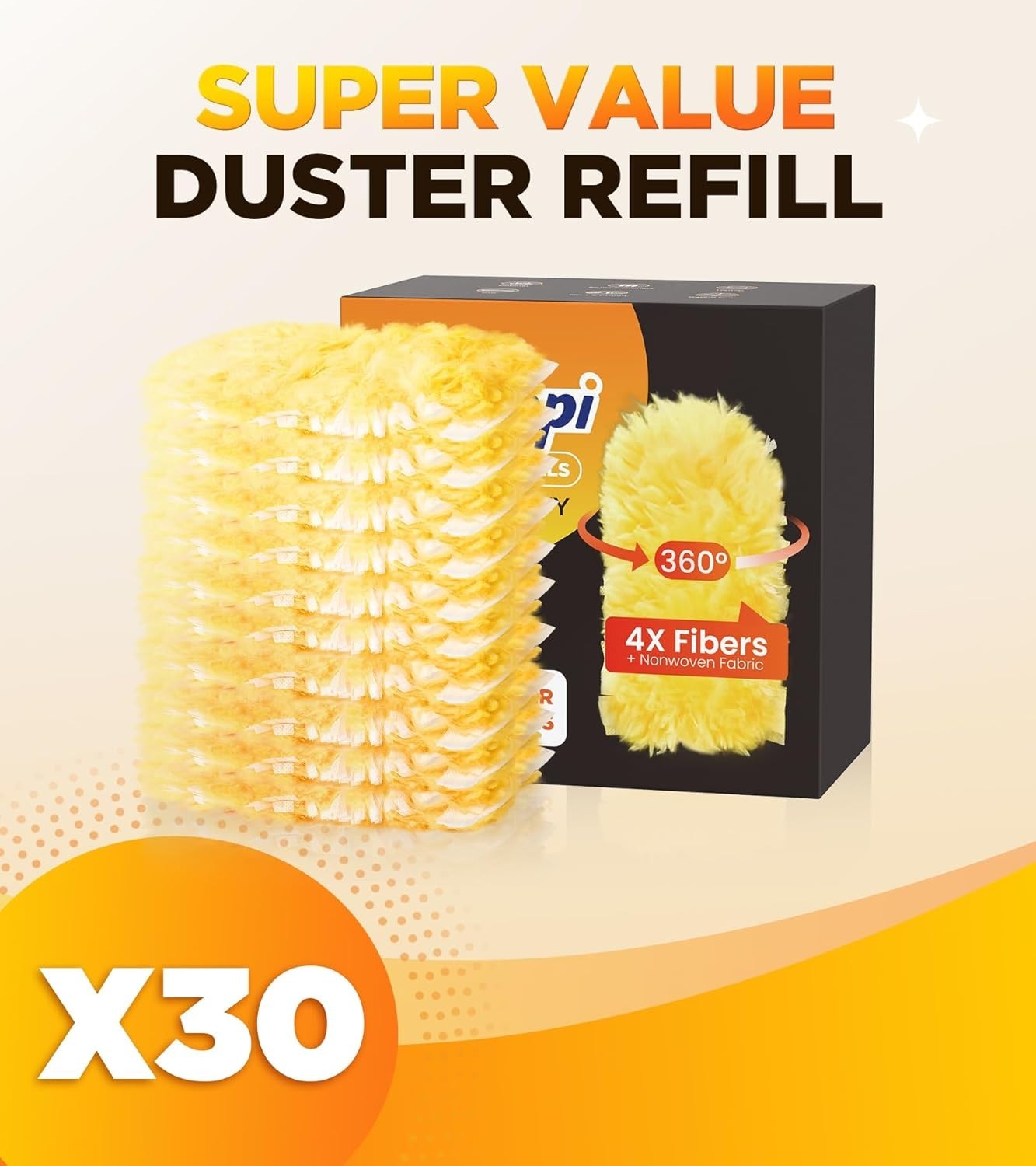 Heavy Duty Duster Refills for Swiffer 30 Count 360° Large Multisurface Unscented