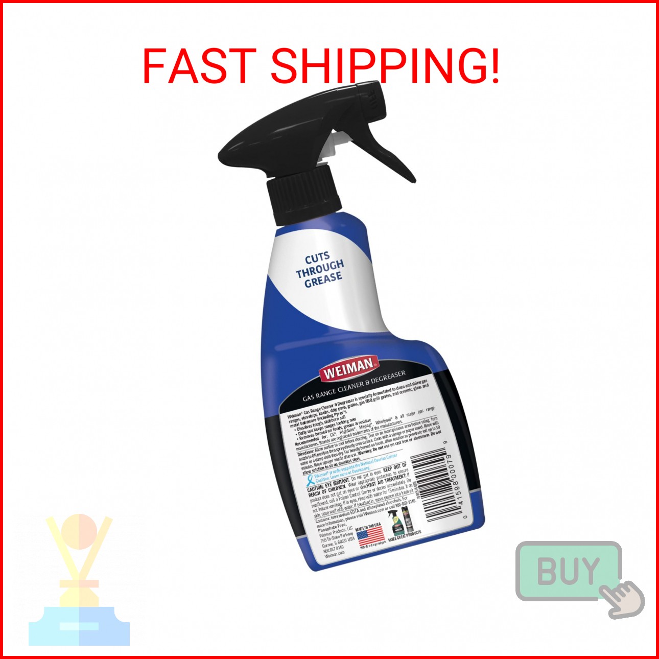 Weiman Gas Range Cleaner and Degreaser, Single, Lemon, 1 Count