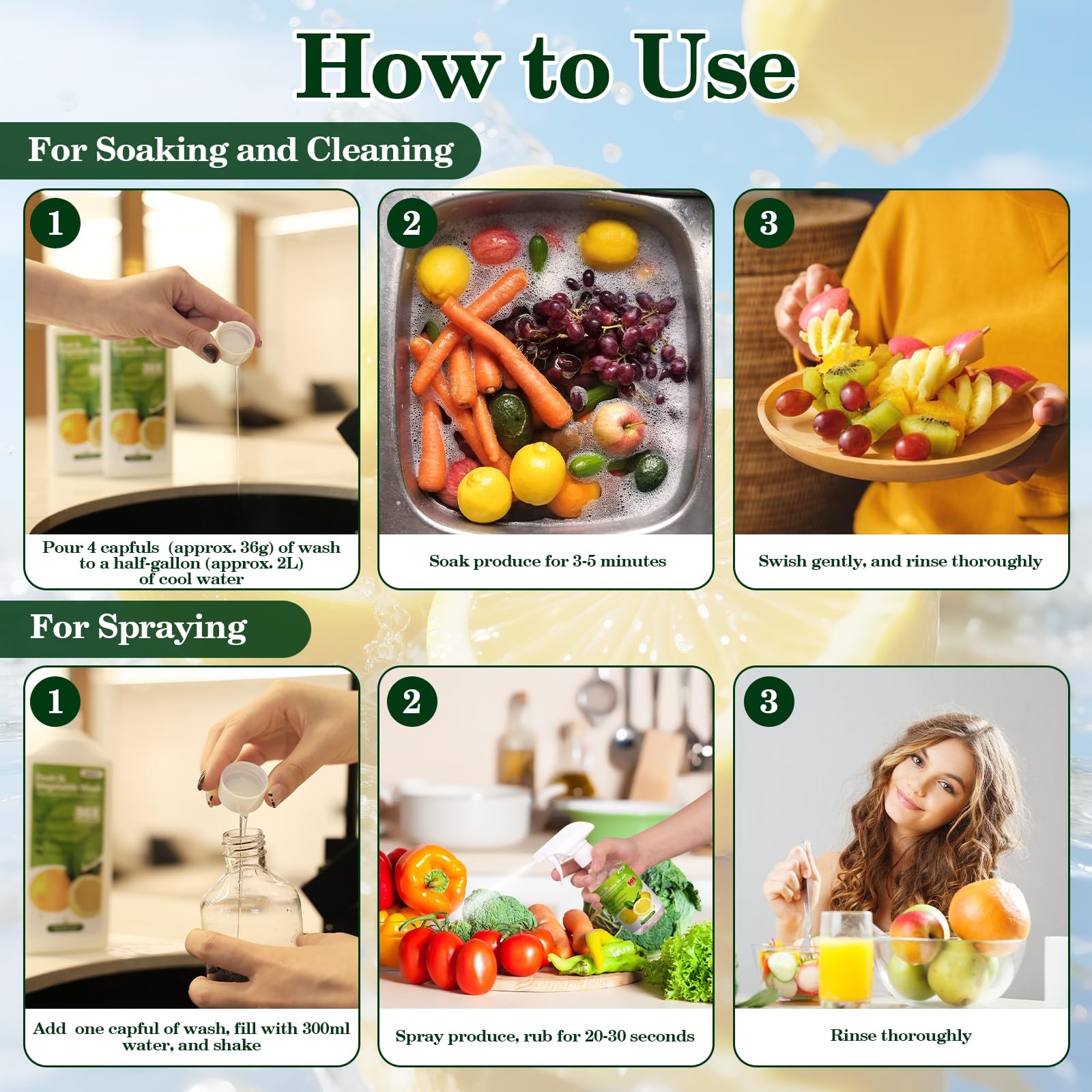 Fruit & Vegetable Wash,13 Gallons Lemon Produce Wash and Clean,Fruit Cleaner …