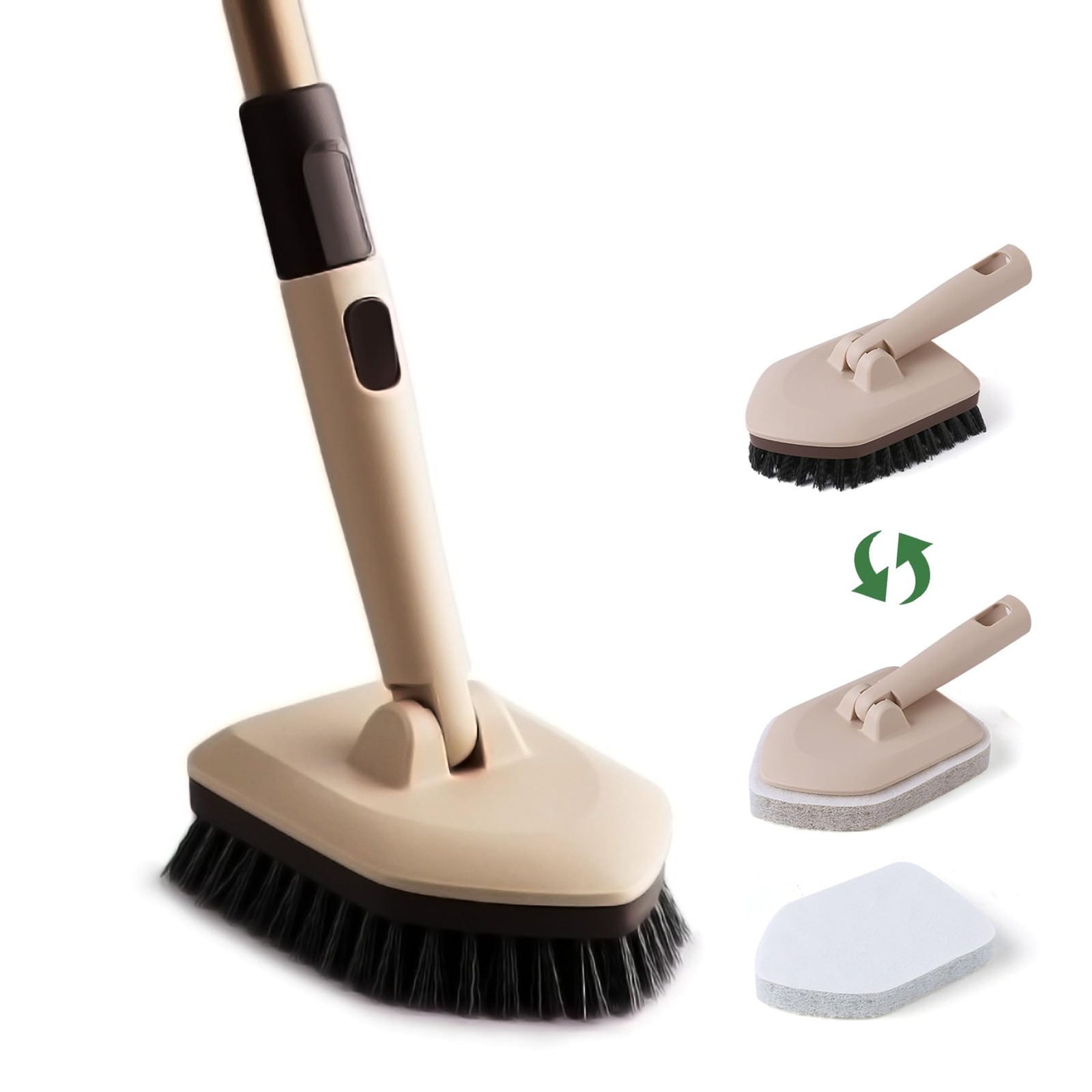 Shower Scrubber with Long Handle, 2 Type Head, Tile Tub Scrub Brush