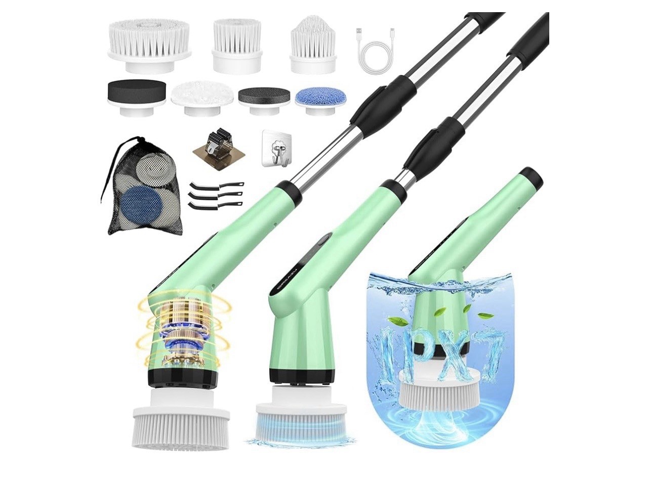 G2-Electric Spin Scrubber – IPX7 Waterproof 10-in-1 Shower Cleaner Brush Green