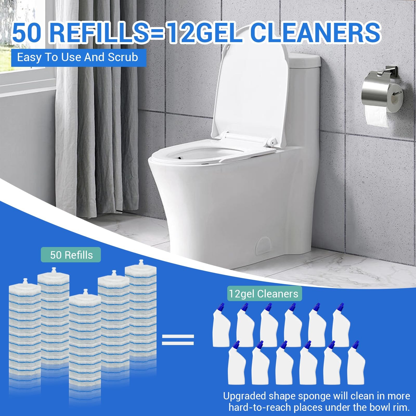 50PC Toilet Bowl Wand Refills, Disposable Toilet Brush Heads, Wall Mounted Sc…