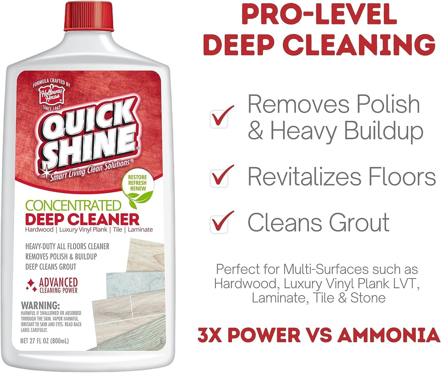 Quick Shine Multi Surface Deep Floor Cleaner and Remover 27Oz | Removes Wax Bui