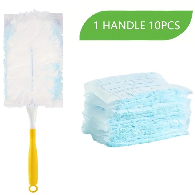 10 Pc Disposable Duster Refills with 1 Handle – Compatible with Swiffer Duster