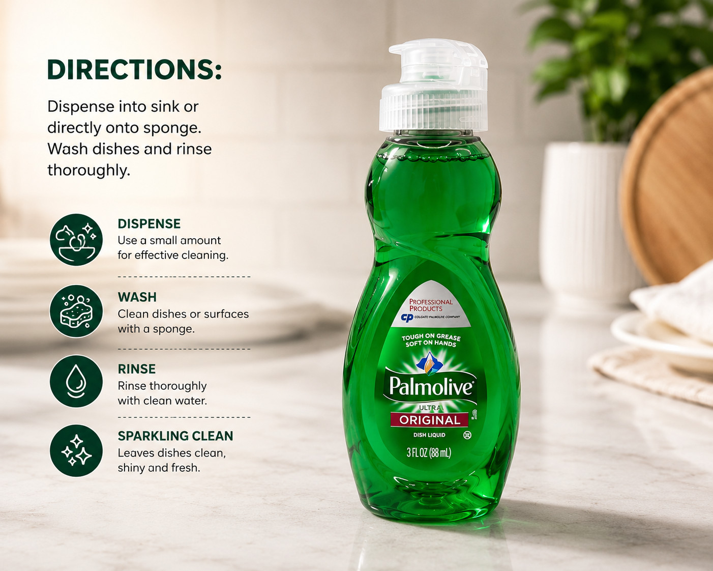 Palmolive Original Dish Liquid Dish Soap 3oz 88ml Grease Cleaner Travel Size