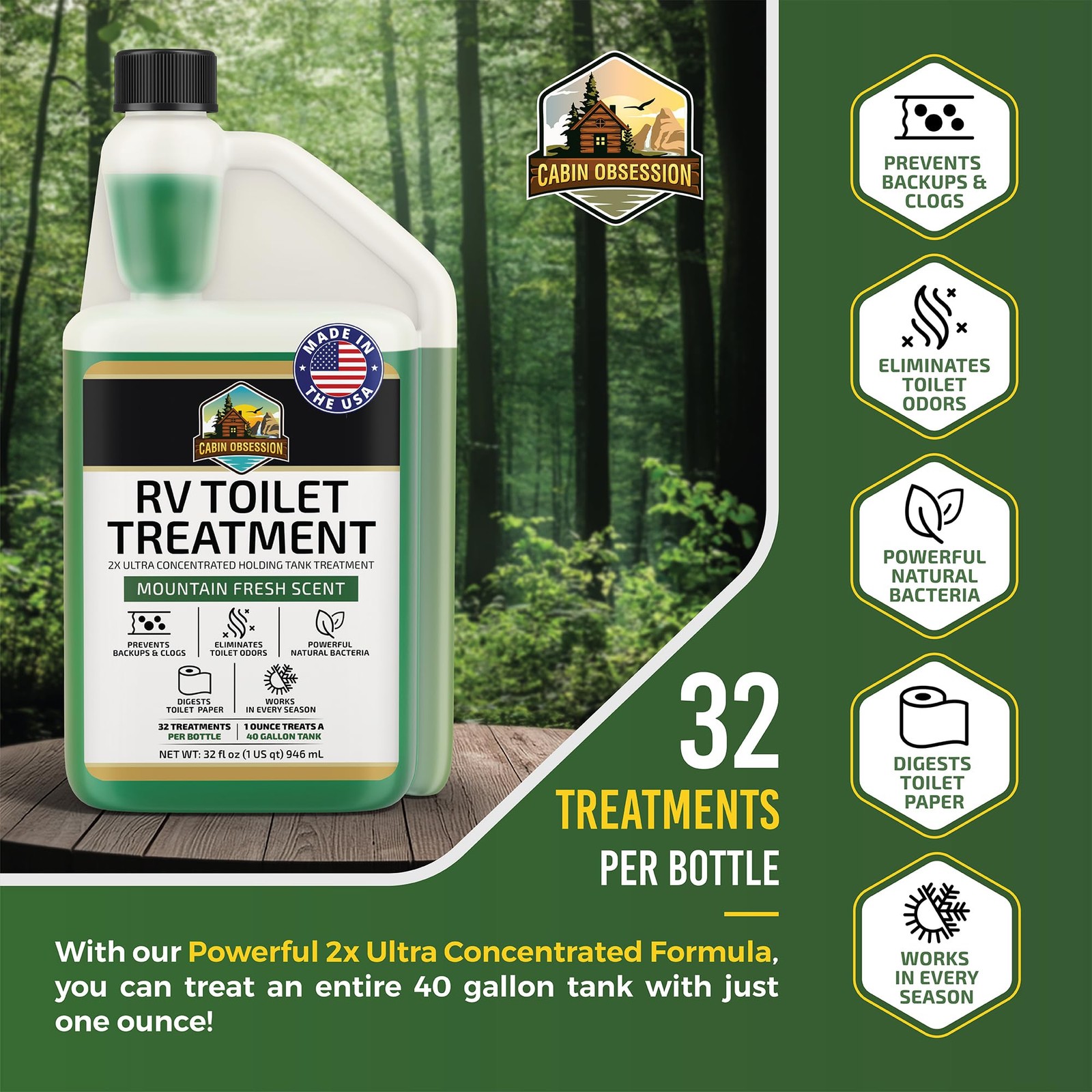 RV Toilet Treatment (32 oz) – 2x Ultra Concentrated Liquid RV Black Tank Trea…