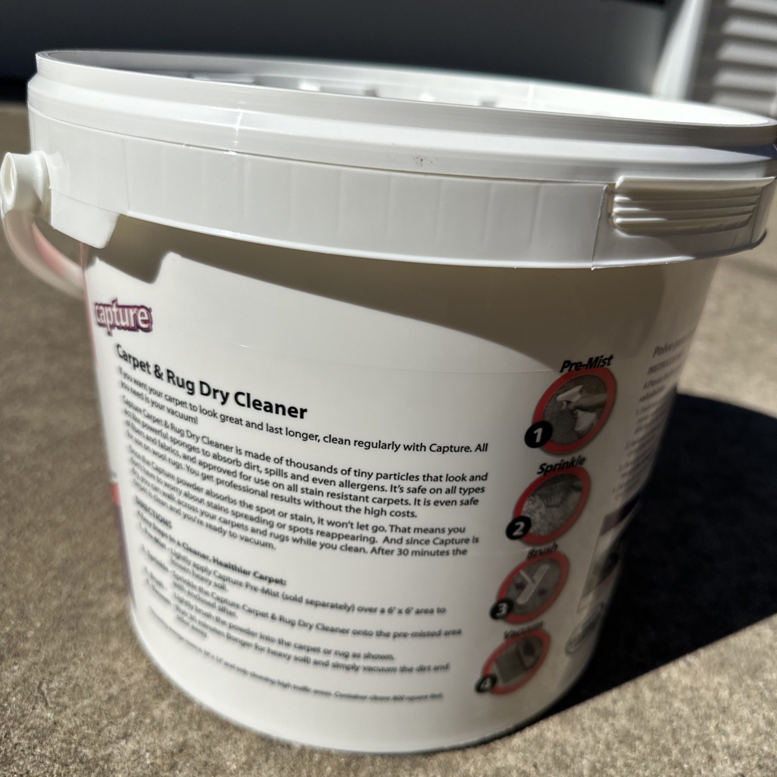 Capture Carpet & Rug Dry Cleaner Powder 8 LB Pail – Pet Safe, Car & Home No Wet