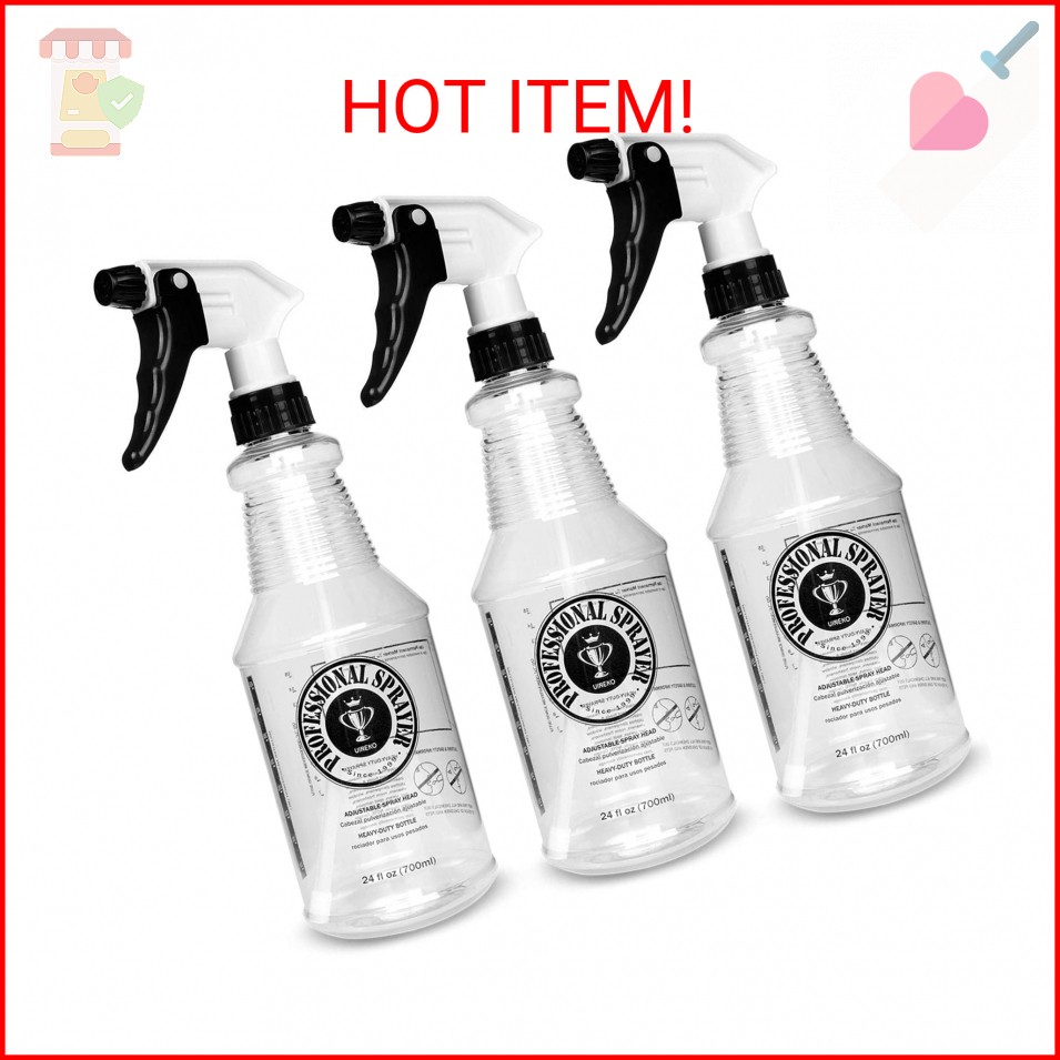 Plastic Spray Bottle (24oz 3 Pack) for Cleaning Solutions, Car Detailing Care, P