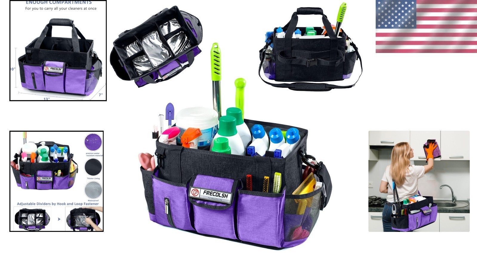Sturdy Purple Cleaning Organizer with Waterproof Pockets for Housekeeping Needs