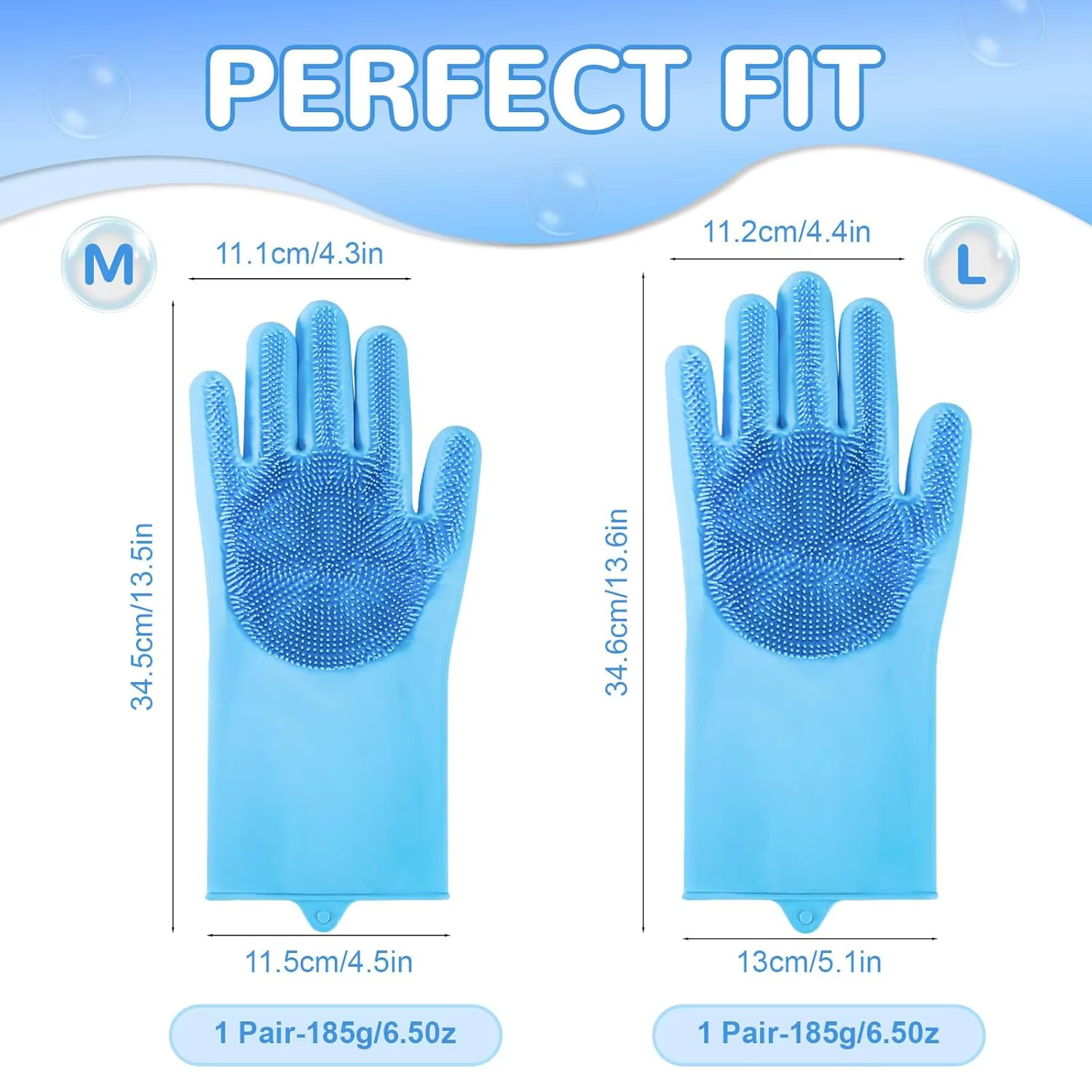 Magic Silicone Scrubber Gloves 2-in-1 Reusable Dishwashing Kitchen Bathroom Blue