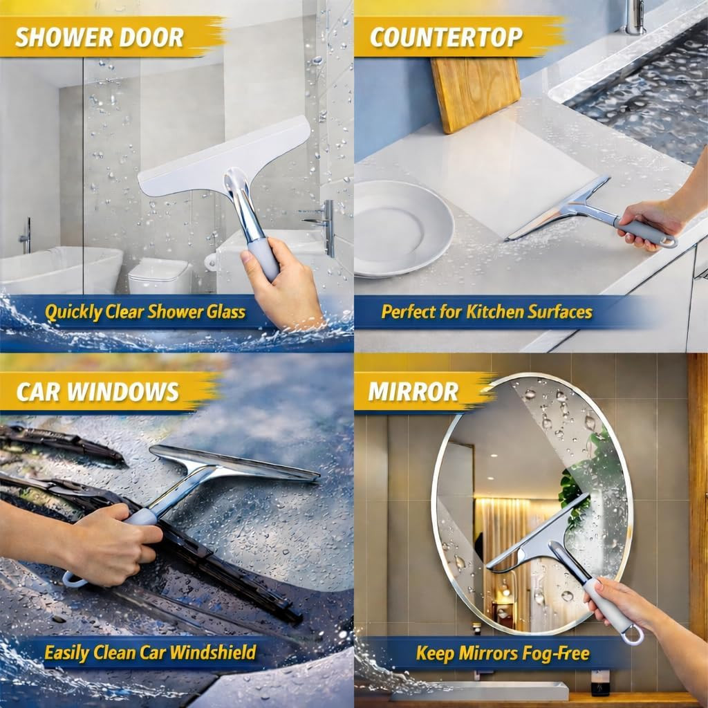 Shower Squeegee for Shower Glass Door Bathroom Tile and Mirror Streak-Free Rubb