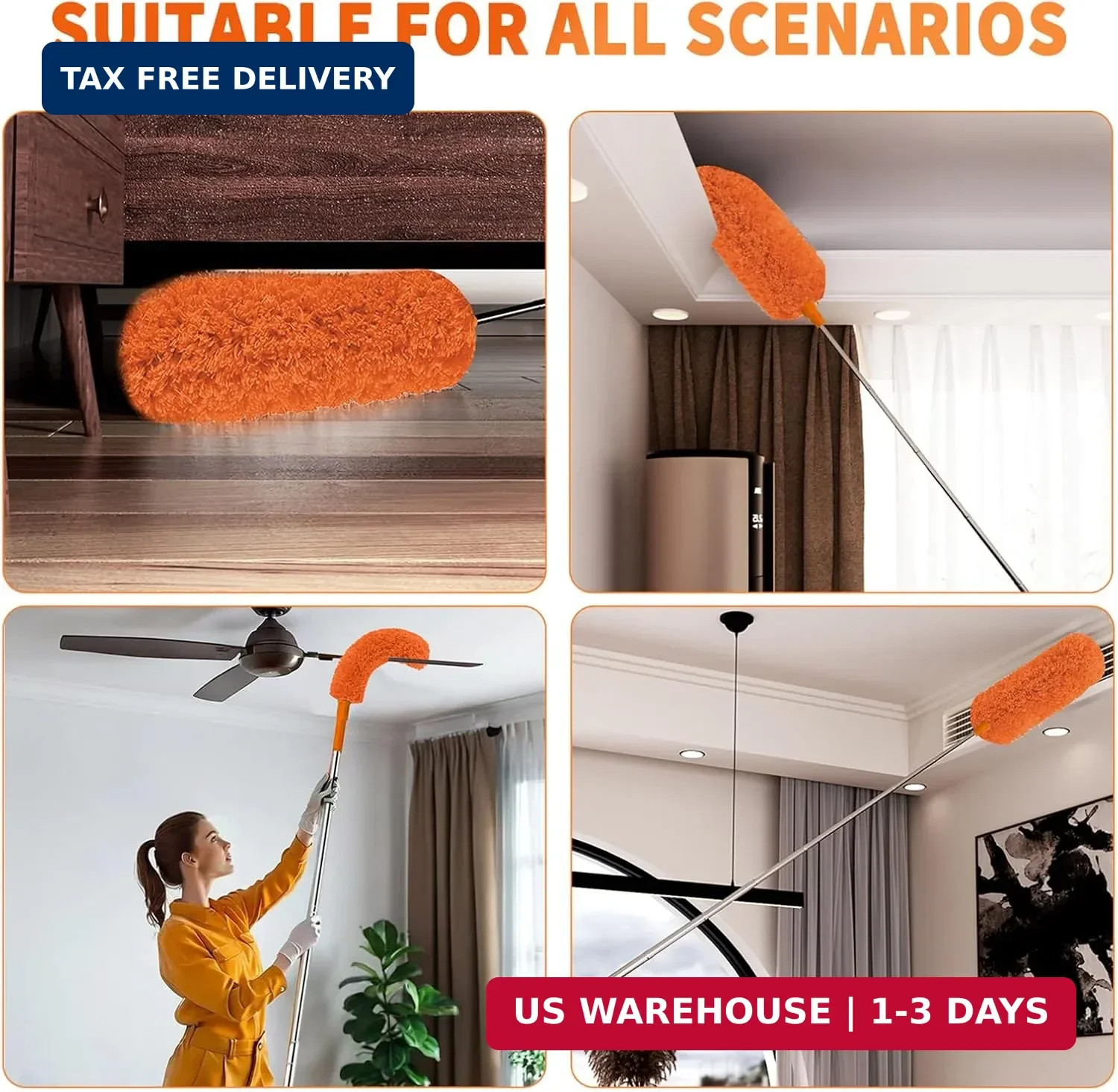Cobweb Duster with Extension Pole,Cleaner Outdoor 110″ Telescoping Extended Sspi