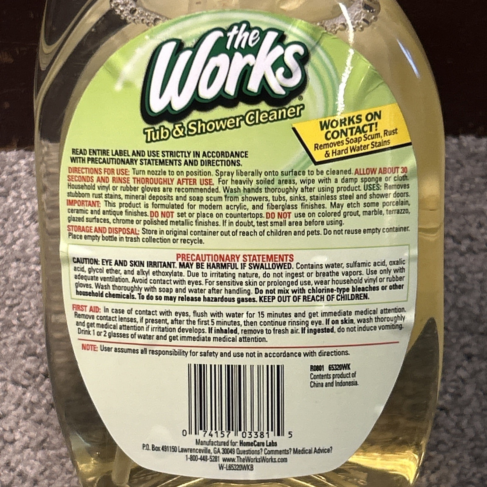 90% Full – The Works Tub & Shower Cleaner, Removes Soap Scum & Rust 32oz