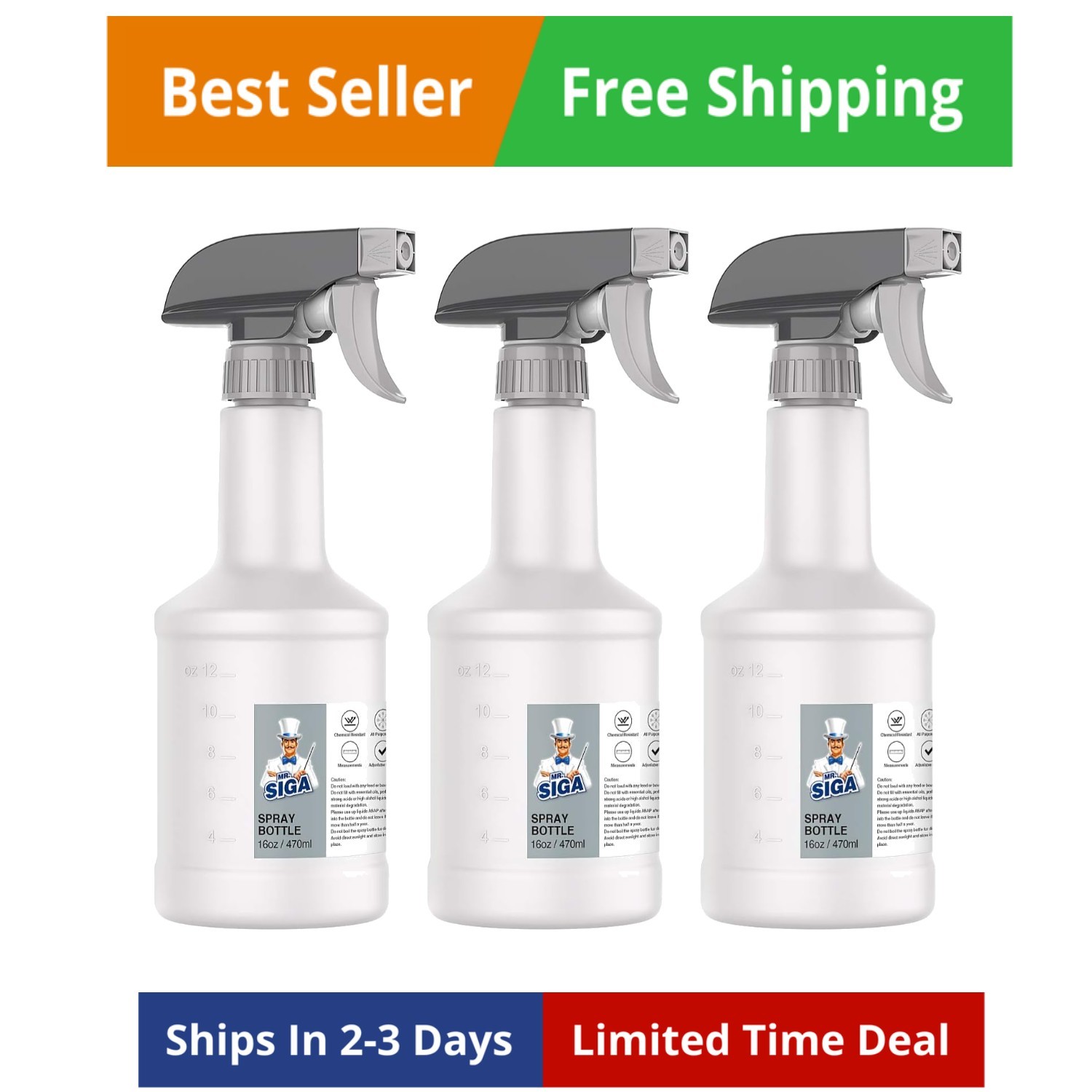 16 oz Empty Plastic Spray Bottles for Cleaning Solutions, Heavy Duty Househol…