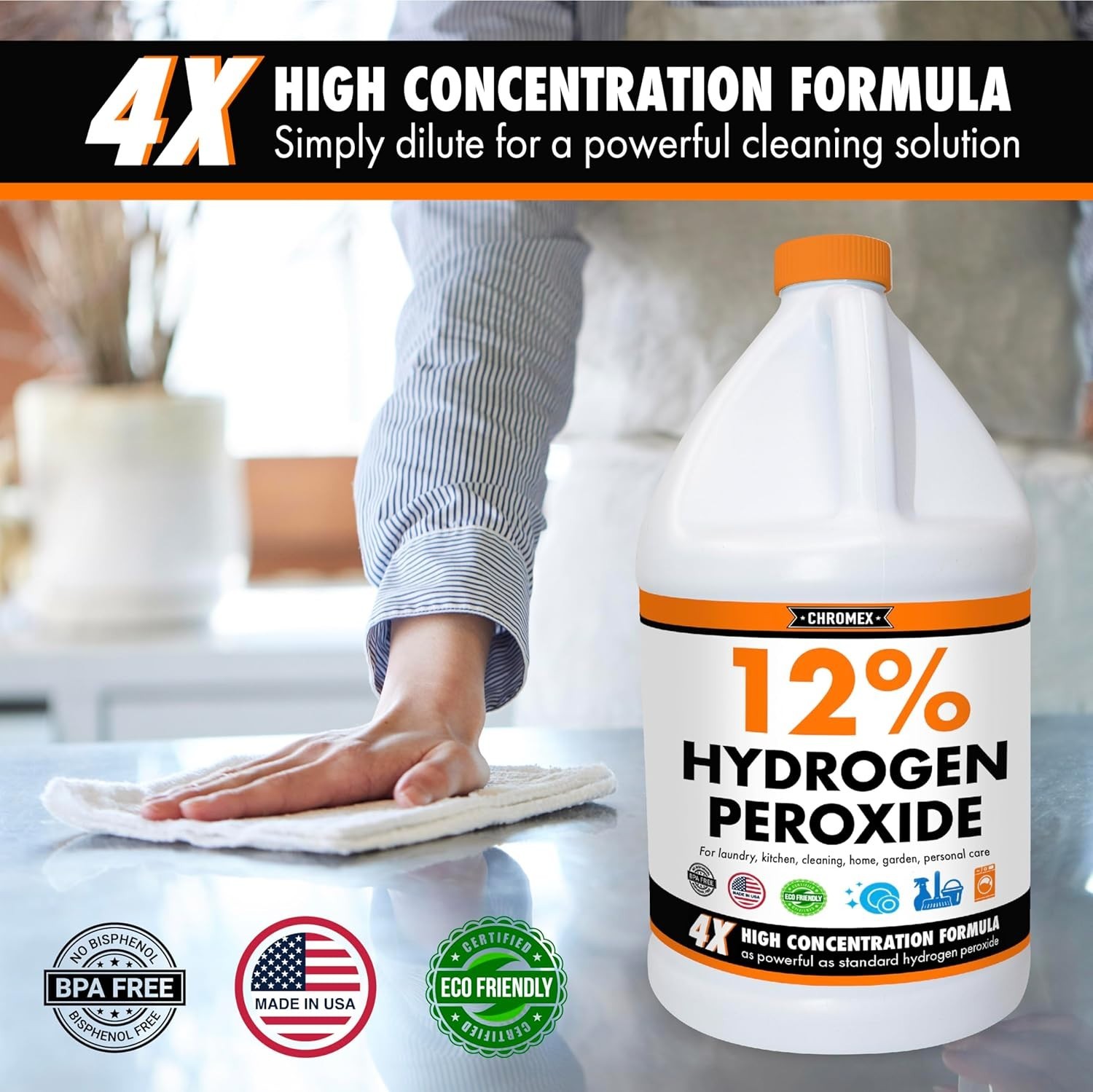 Hydrogen Peroxide 12% Food Grade, 4X Power Concentrated Solution – 3 Gallons