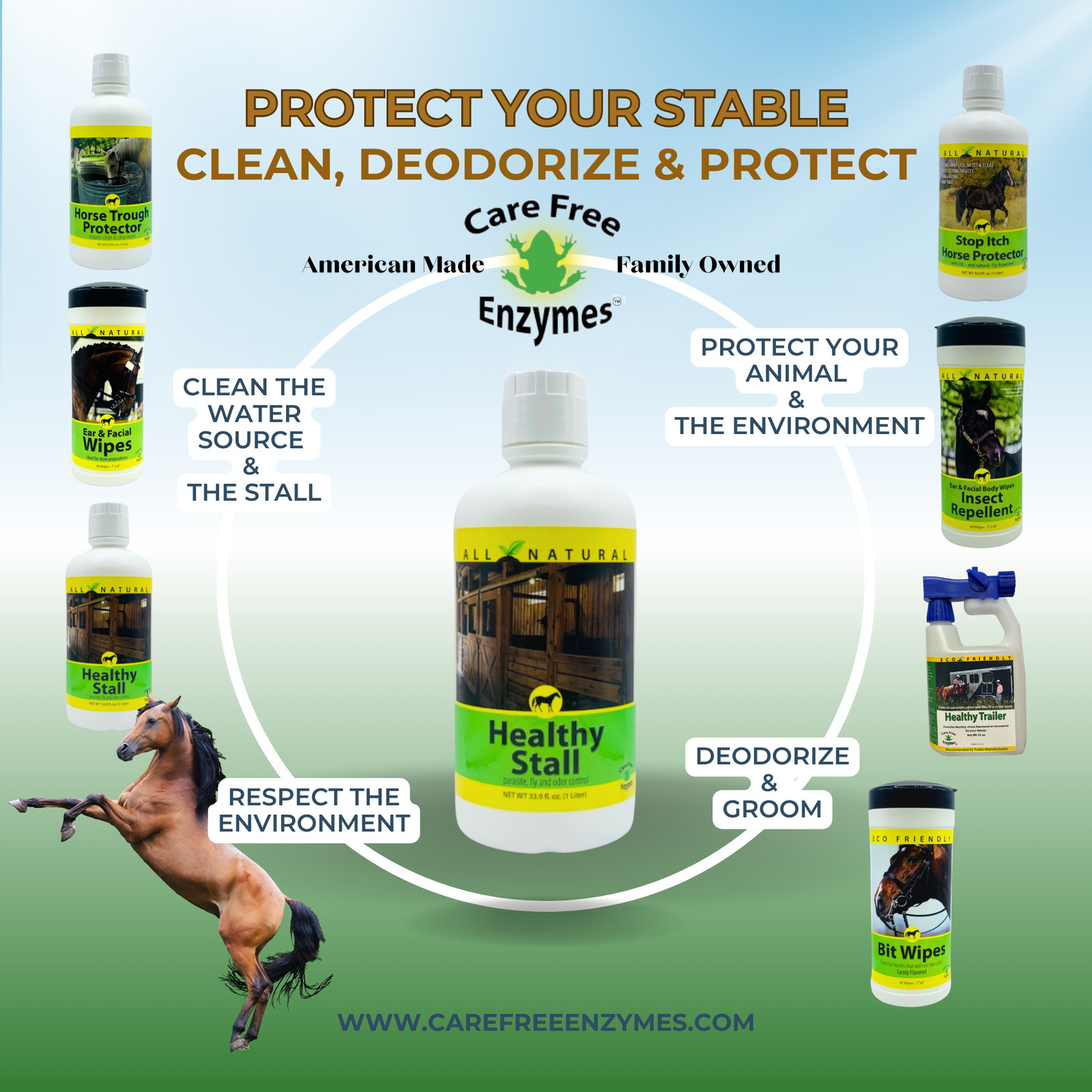 Natural Horse Stall Cleaner & Odor Eliminator | Healthy Stall | 32 oz, 33.9 oz &