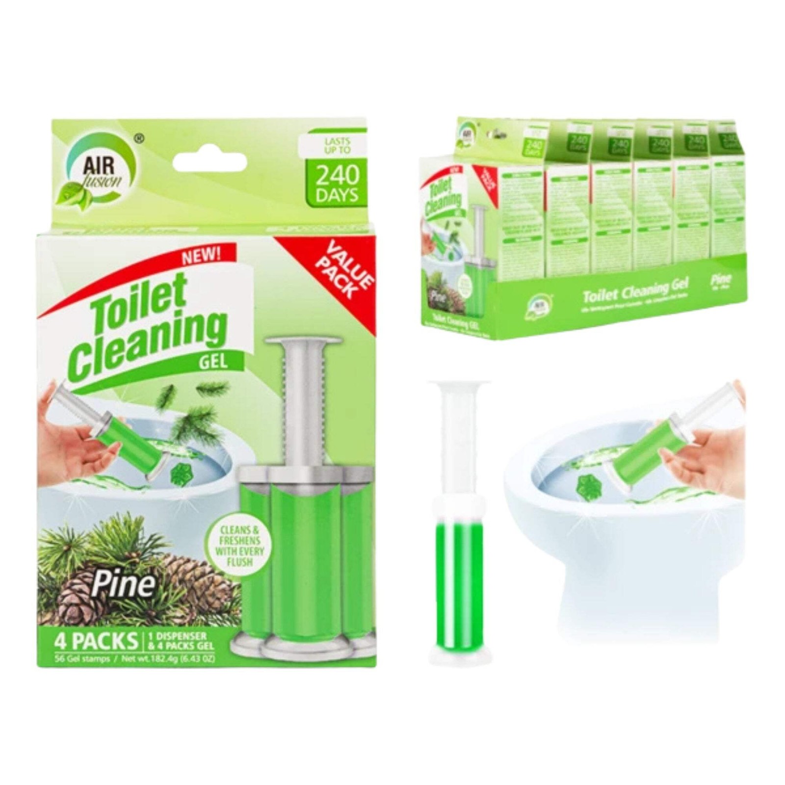 Air Fusion Pine Scent Toilet Cleaning Gel 56 Stamps 6.43oz 4 Pack