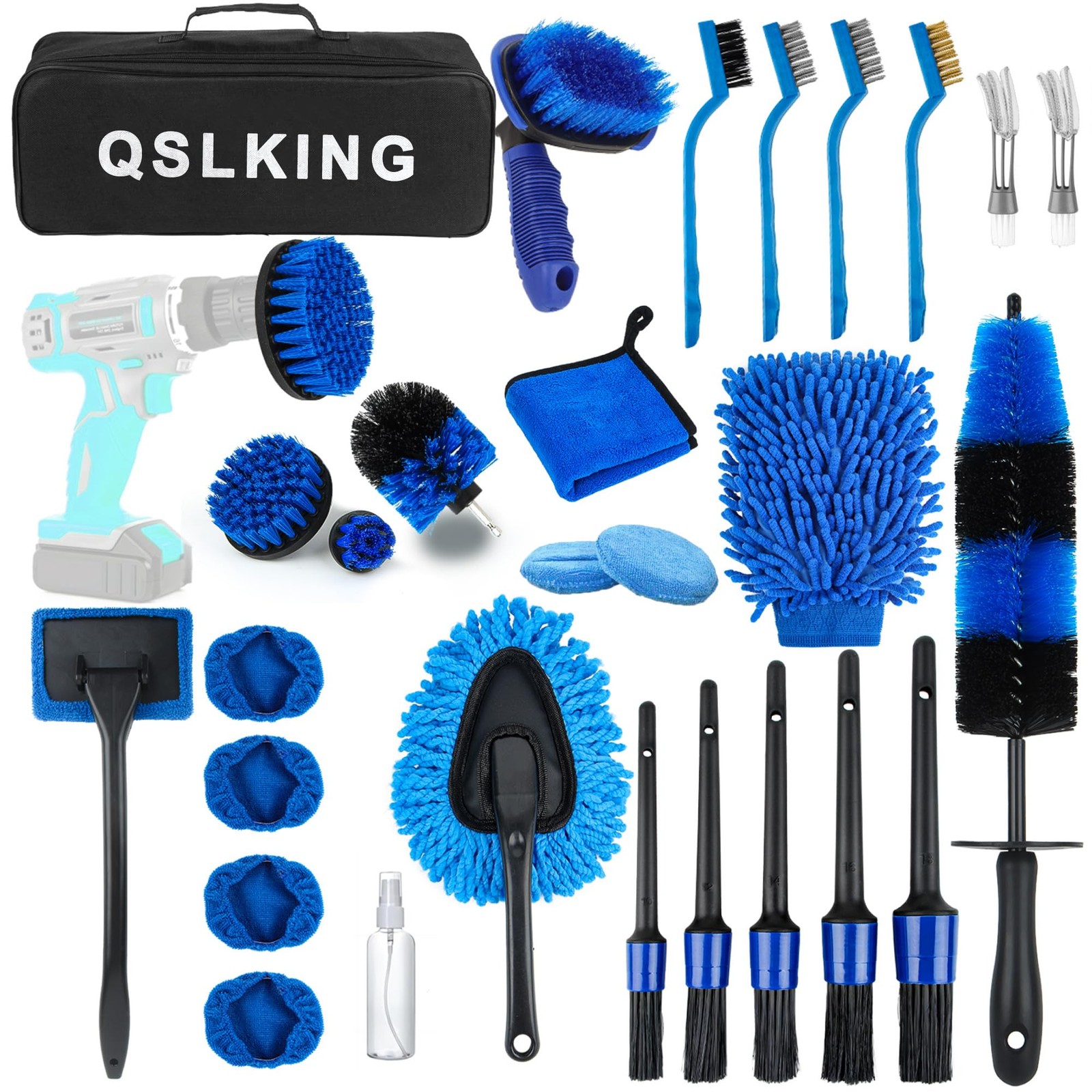 QSLKING 30 PCS Car Detailing Kit – Car Cleaning Wash Brush Set, Auto Interior…