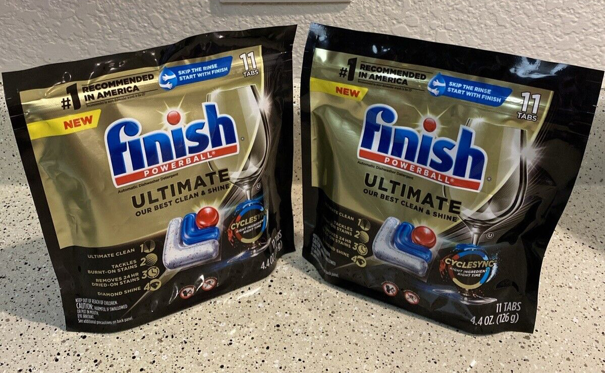 (LOT OF 2) Finish Powerball ULTIMATE Dishwasher Detergent Tabs 11 Count
