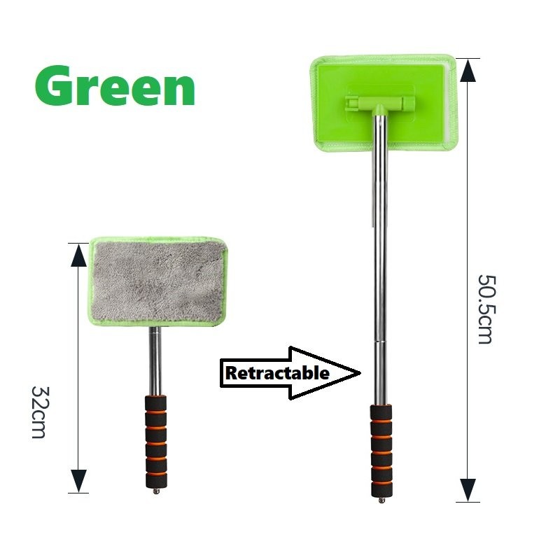 Car Windshield Cleaner Tool with Extendable Handle & 2 Microfiber Pads for Home