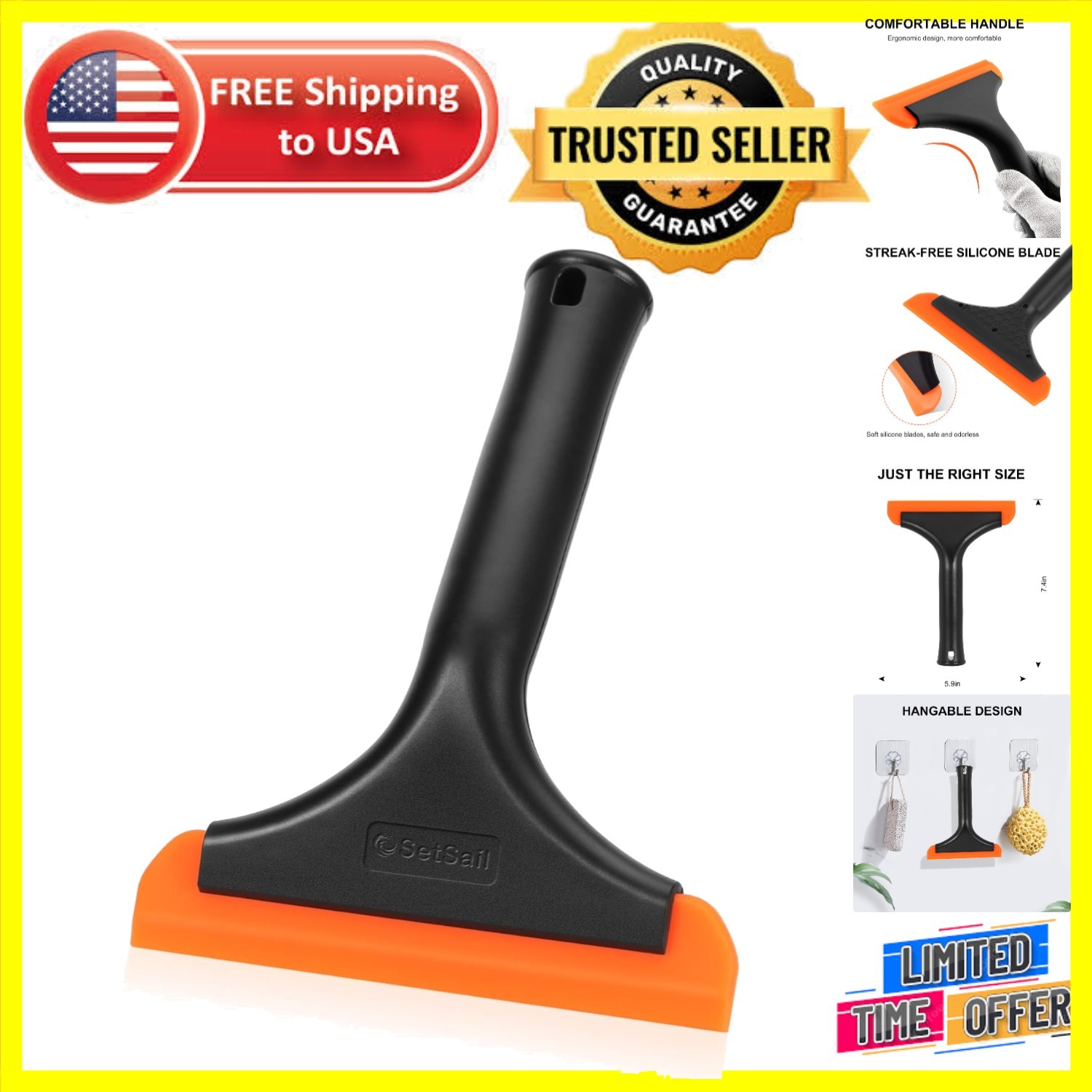 Compact Shower Squeegee with Silicone Blade for Spotless Glass – Modern Design