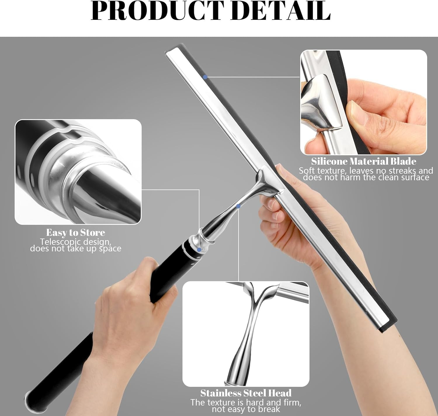 Shower Squeegee with Long Handle,Window Squeegee with Extension Pole Squeegee fo