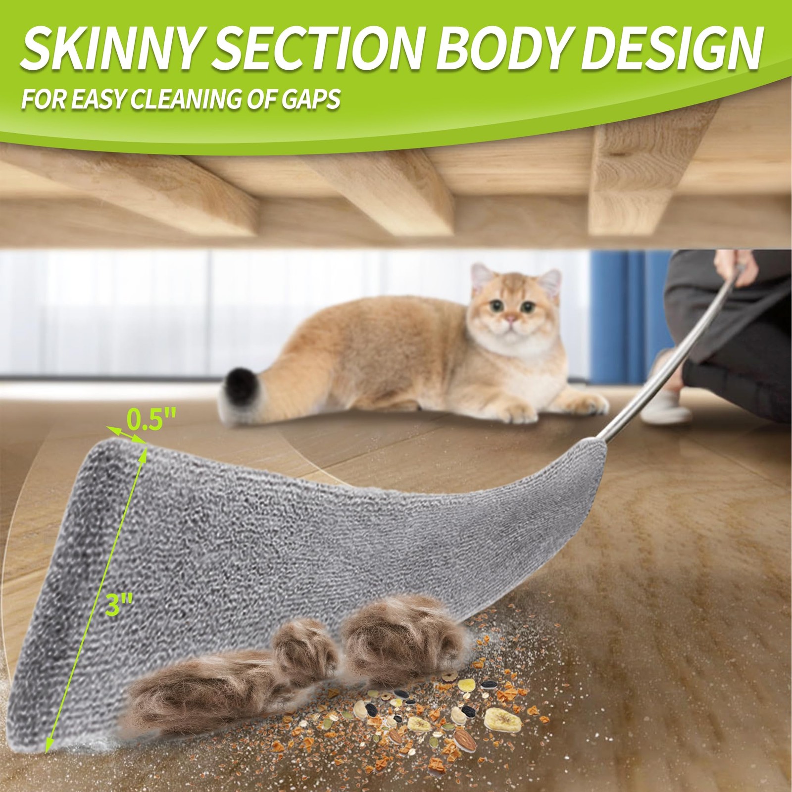 Skinny Duster with Extension Pole for Under Furniture, Under Appliance Cleani…
