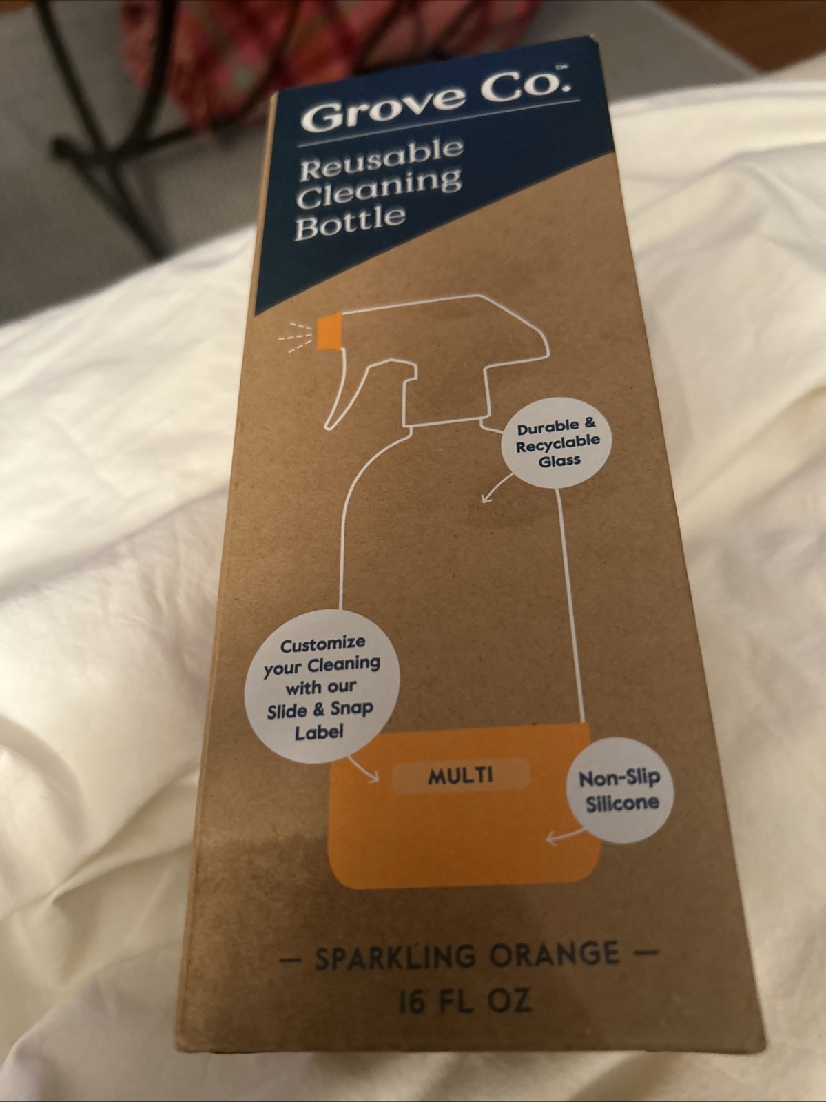 Grove Co Reusable Cleaning Glass Spray Bottle Silicone Sleeve Bright Orange NEW