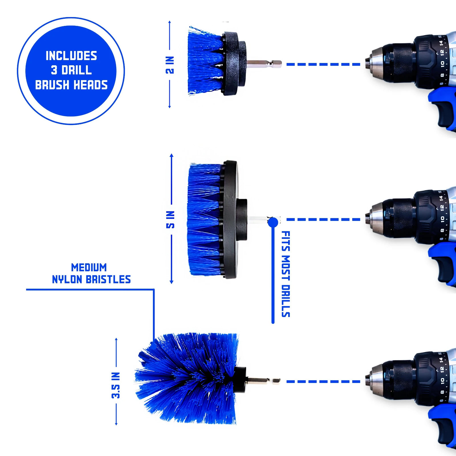Diamond Shine Medium Drill Brush 3-Pack Power Cleaning Brush Set