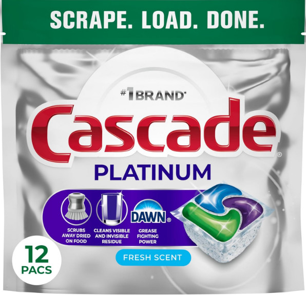 Cascade Platinum Dishwasher Pods Fresh Scent 12 Count Travel Trial Size Bag