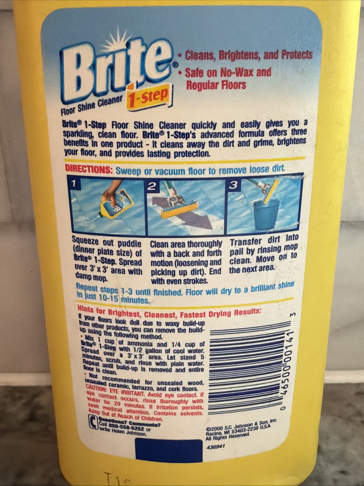 Brite 1 Step Floor Shine Cleaner 16 fl. oz. Discontinued NOS SC Johnson