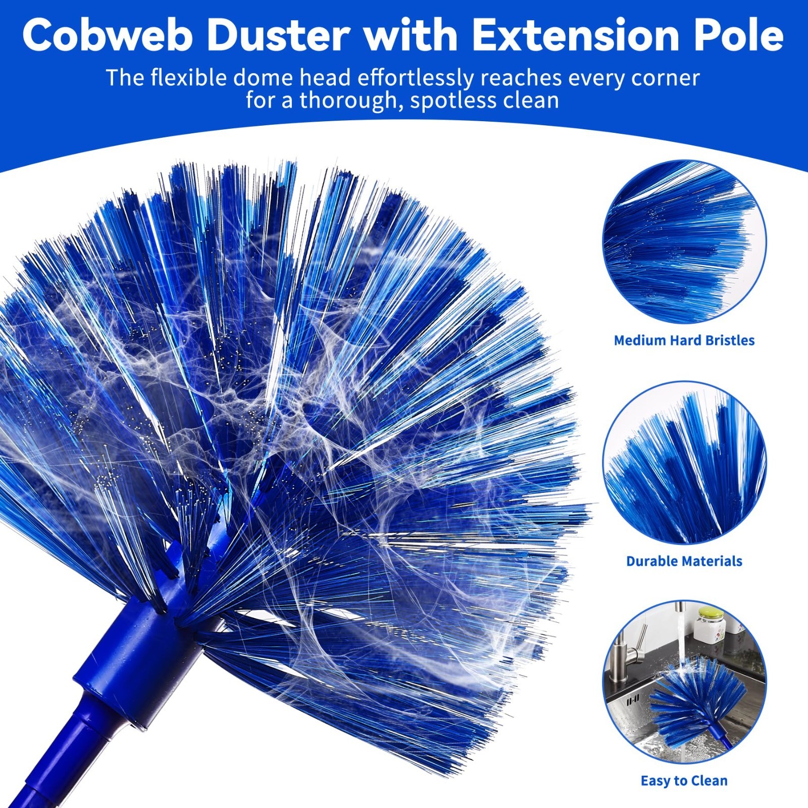 6-in-1 Duster Kit with 100″ Extension Pole, Microfiber Cobweb & Gap Cleaner for