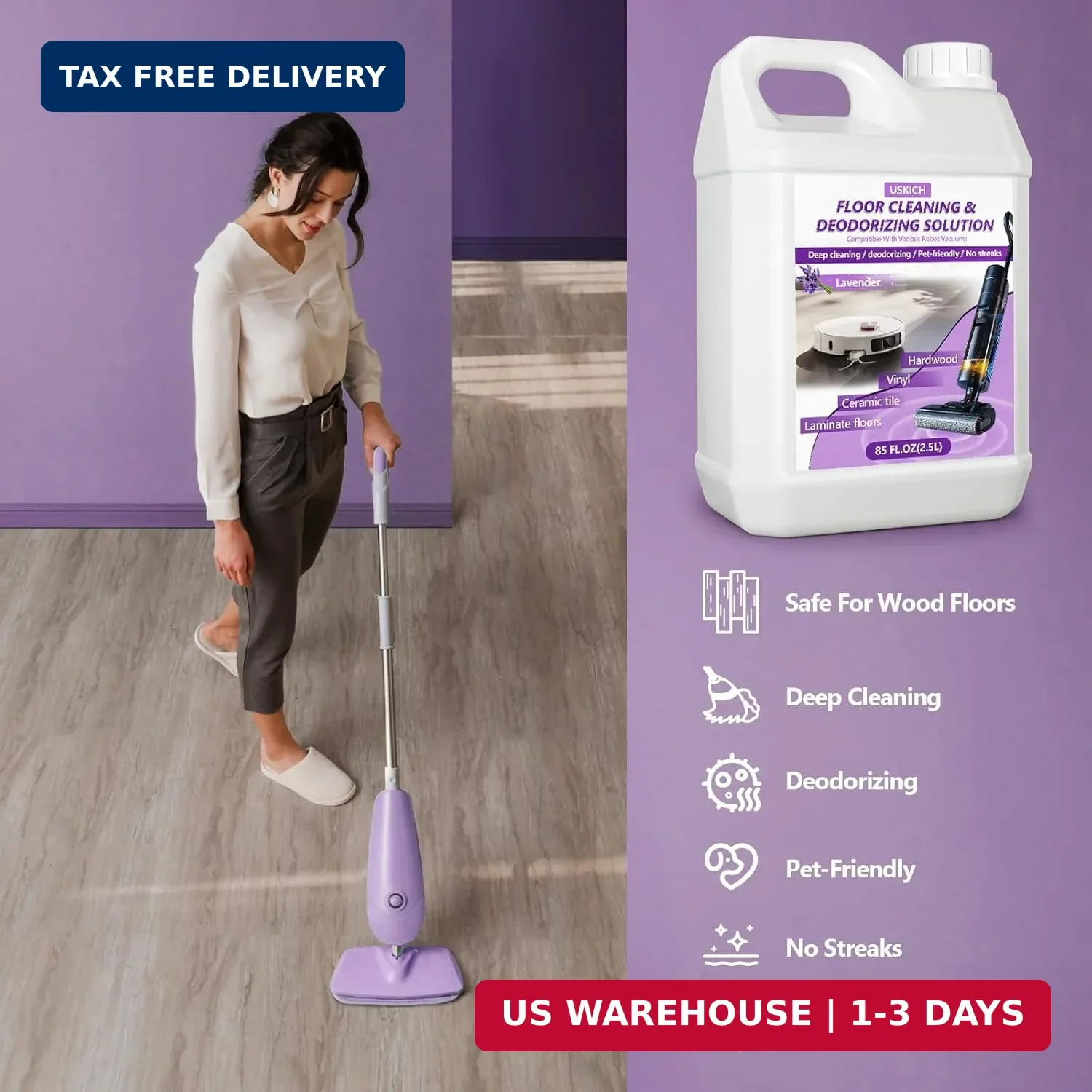 Floor Cleaning Solution- 85 FL OZ-Floor Cleaner for Mopping with Tineco,Deep Cle