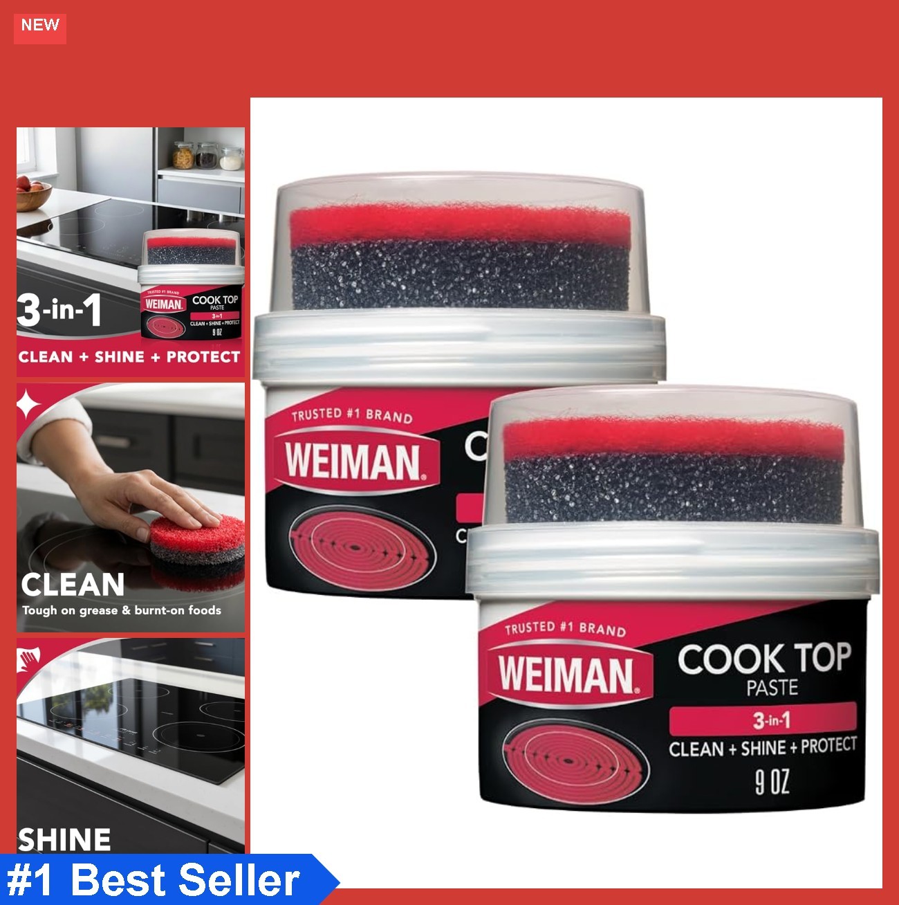 Cooktop Cleaner Paste 18 Ounce 9 Oz Pack of 2 Glass Stove Top Burned-On Food