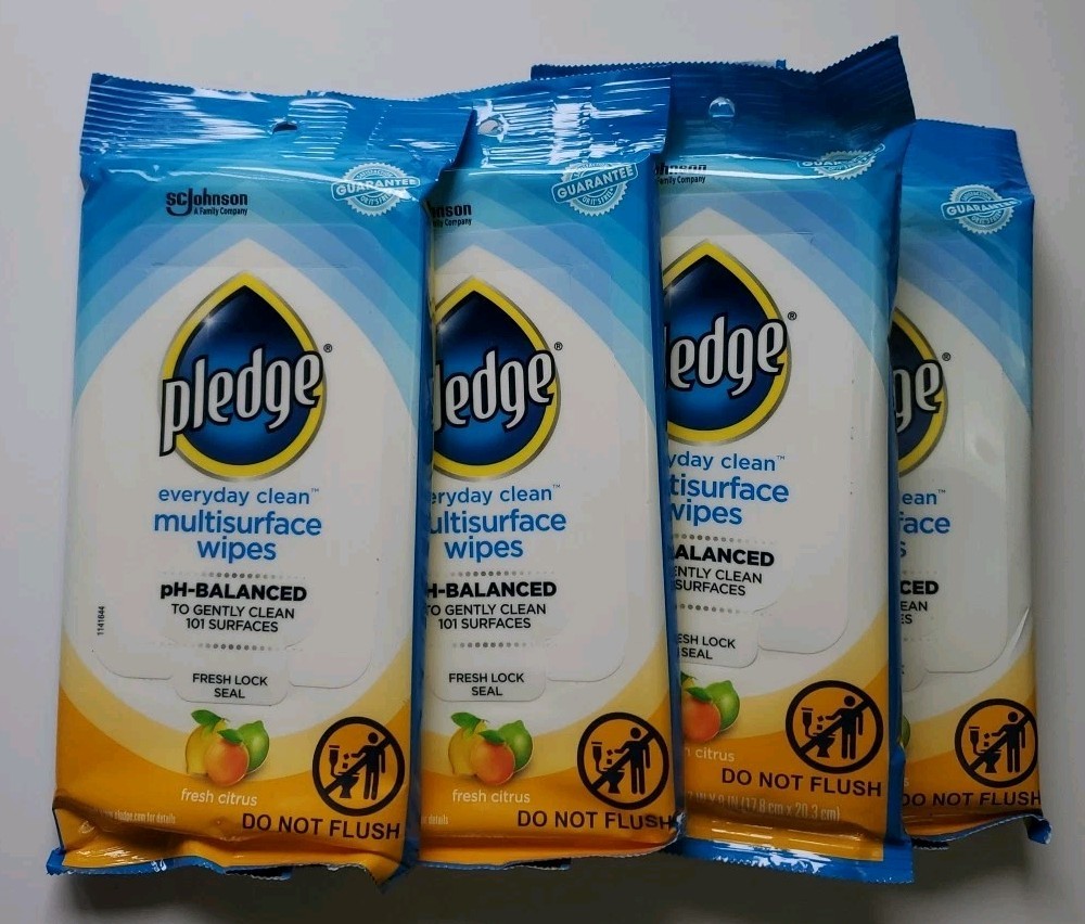 Pledge Everyday Clean Multisurface Fresh Citrus Pre-moistened Wipes Lot of 4