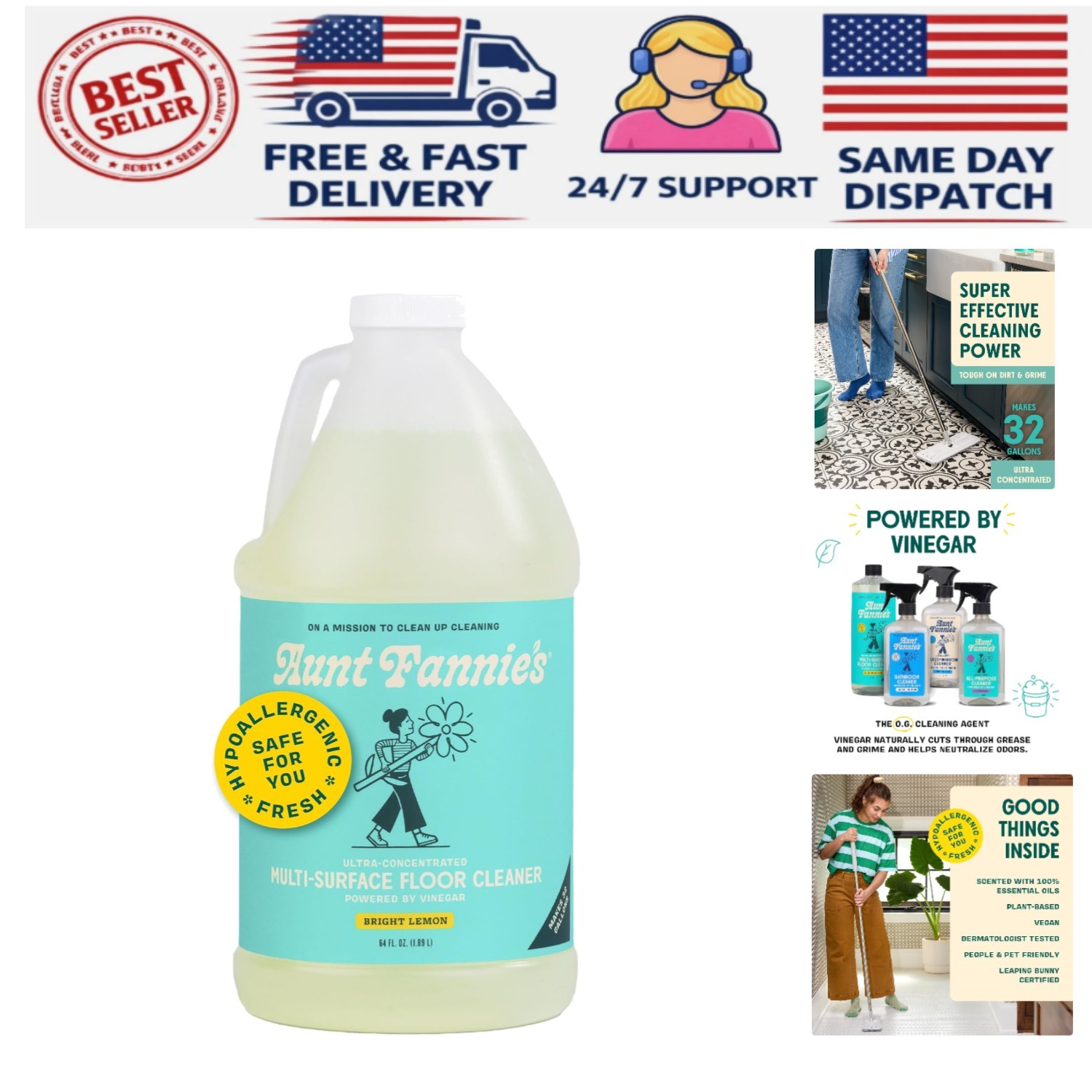 Ultra Concentrated Vinegar Floor Cleaner – 64 oz Lemon Scent, Eco-Friendly