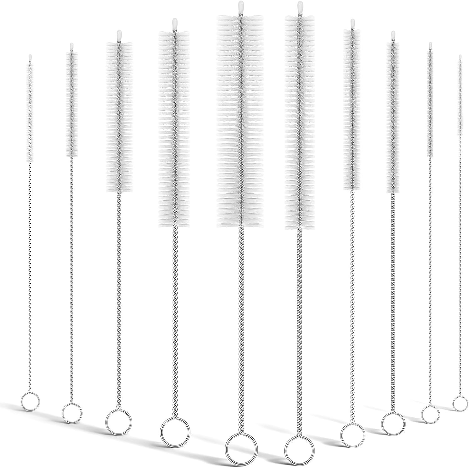10-Packs Straw Cleaner Brush in Mixed Sizes, 8.7IN Long Reusable Stainless S…