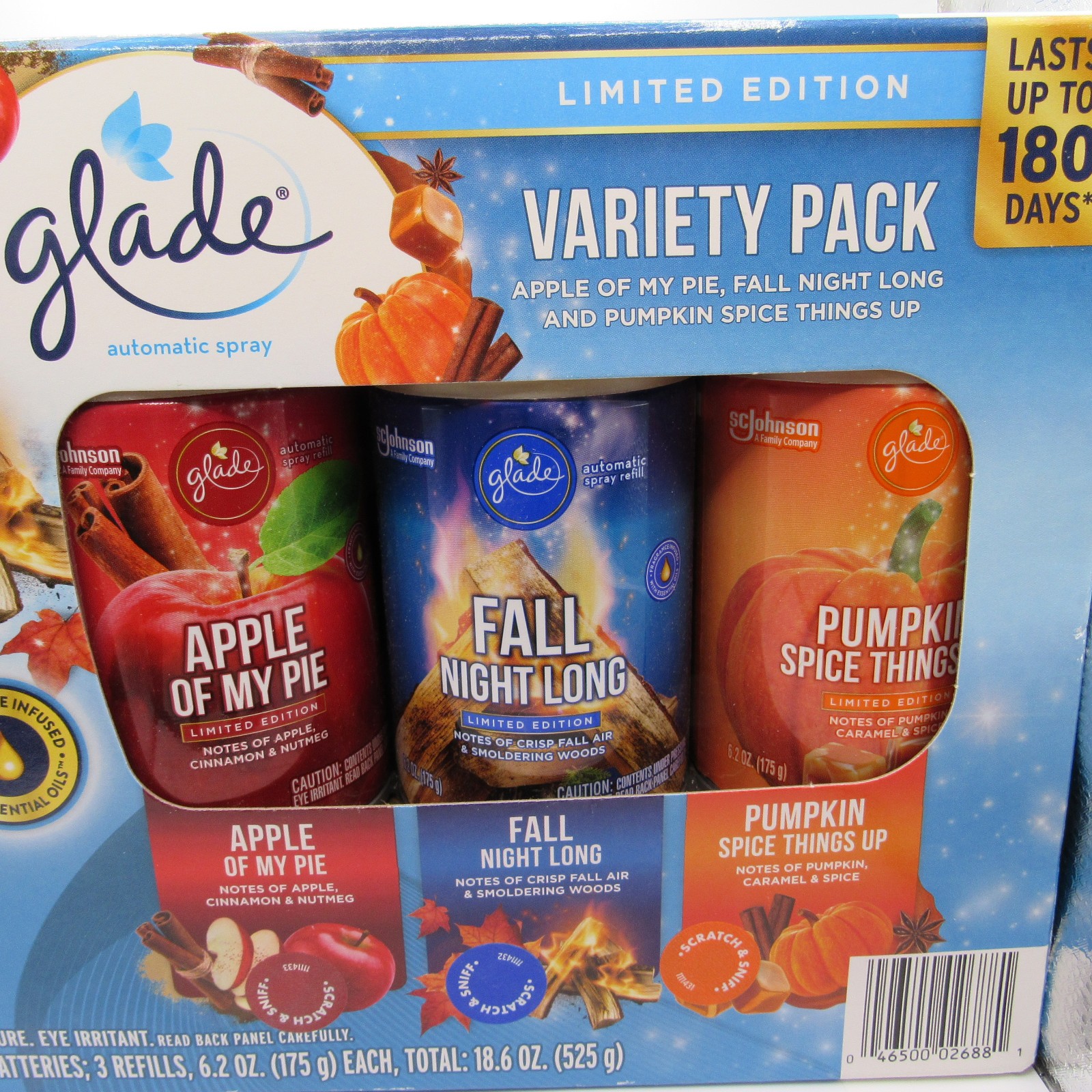 VARIETY PACK GLADE AUTOMATIC SCENTED, 3-6.2 oz REFILLS, 1-SPRAY UNIT/PUMPKIN