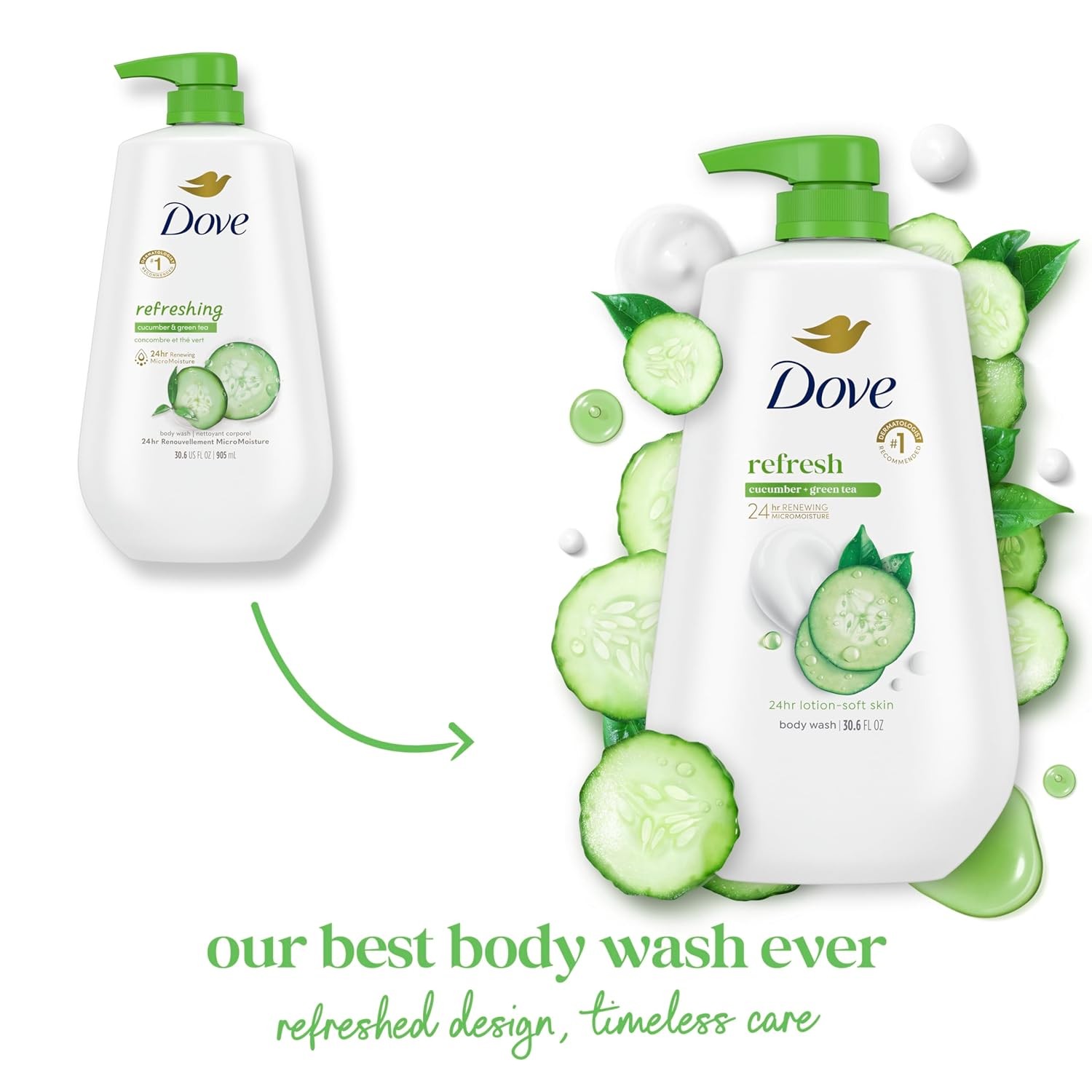 Dove Body Wash Variety 4-Pack ?C Fresh Care (15.2 Oz) + Refreshing (33.8 Oz) Sh