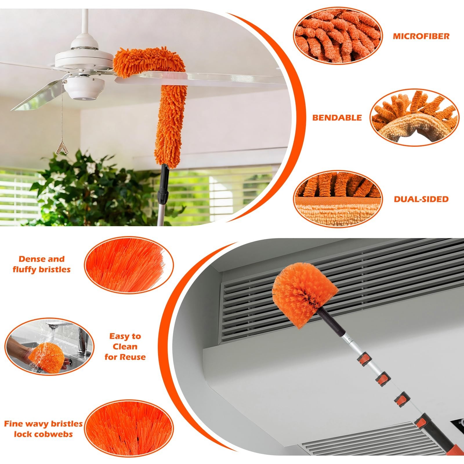 16FT High Ceiling Duster Kit – Adjustable Pole, Extra Long Duster, Cobweb & Sque