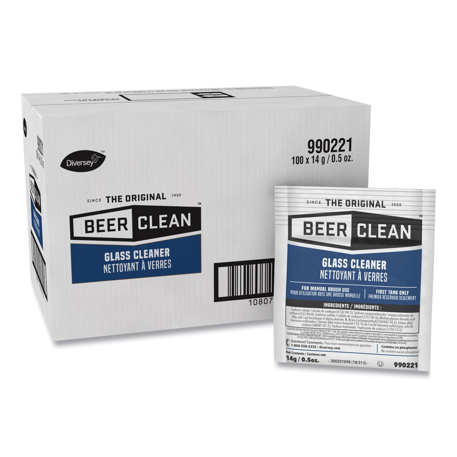 Diversey Beer Clean Glass Cleaner, Powder, .5oz Packet, 100/Carton
