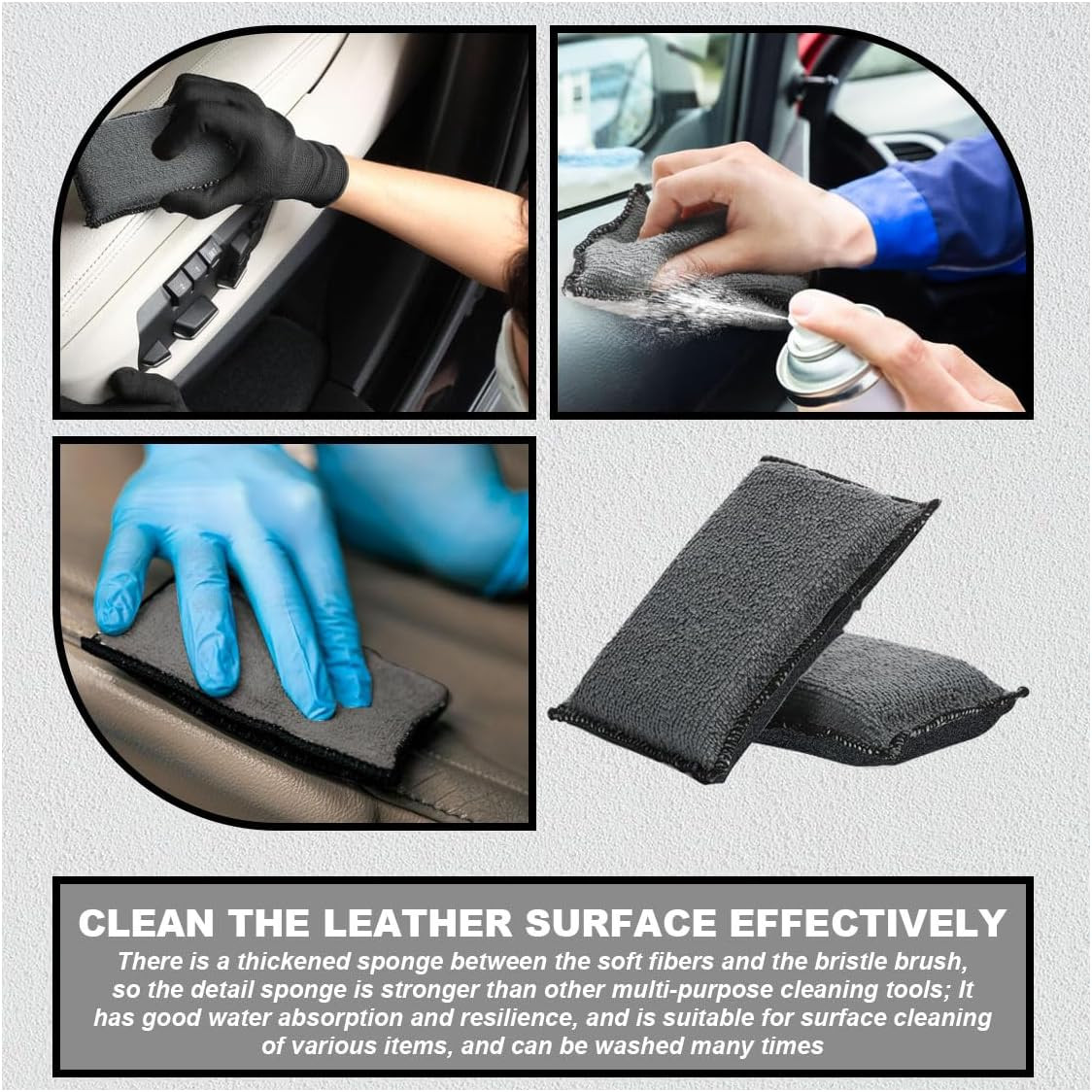 3PCS 5″×3″ Car Interior Scrubbing Sponges, Microfiber Car Wash Sponges, Auto Det